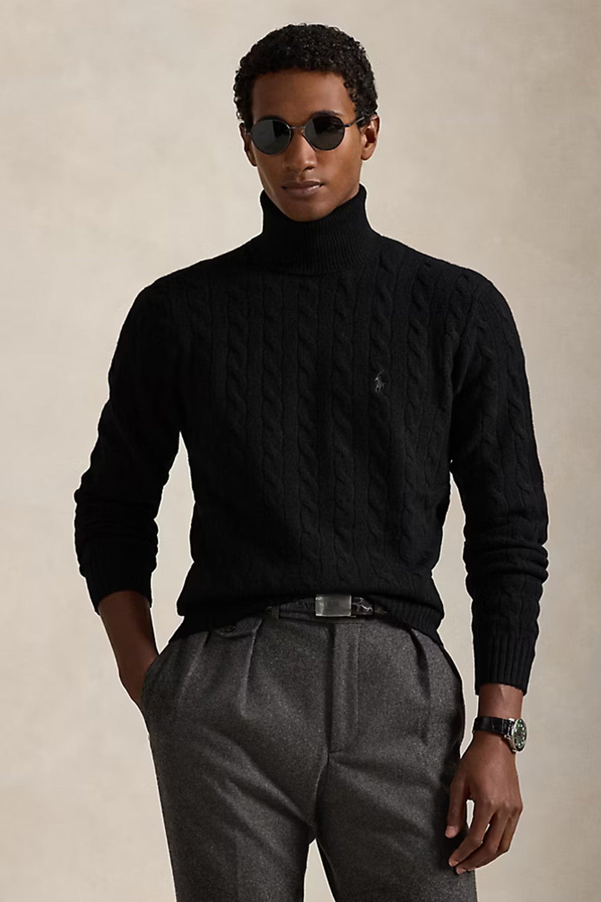 Polo Ralph Lauren Herren Rollkragenpullover mit Zopfmuster Schwarz SCHWARZ Bild 2