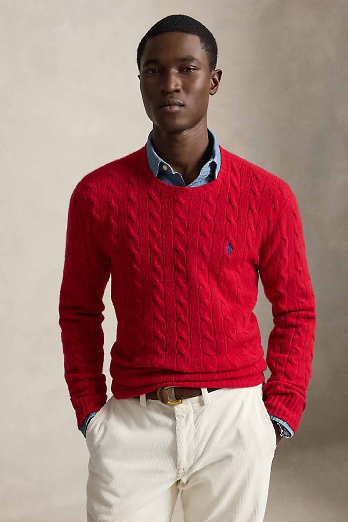 Polo Ralph Lauren Herren Strickpullover mit Zopfmuster Park-Avenue-Rot ROT Bild 2