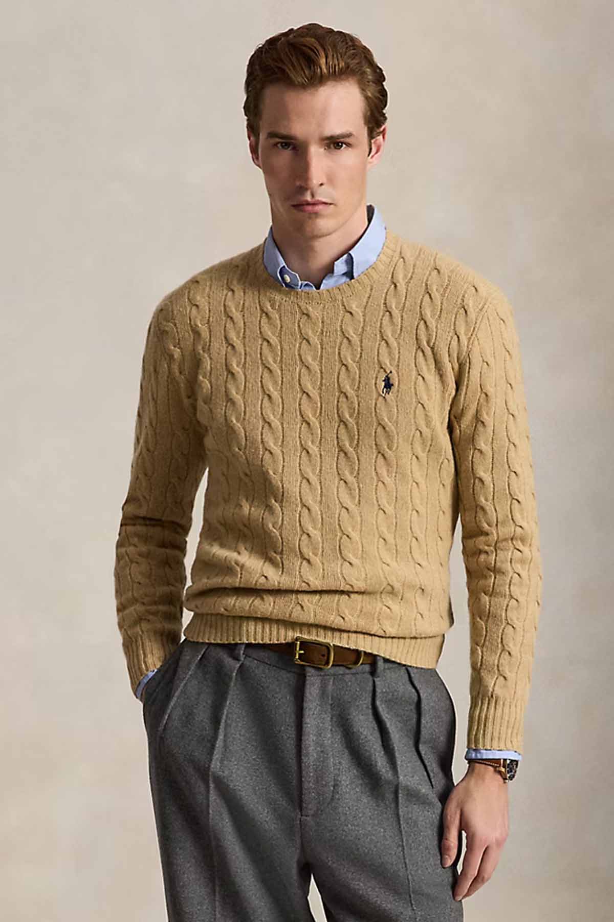Polo Ralph Lauren Herren Strickpullover mit Zopfmuster Kamel BEIGE Bild 2