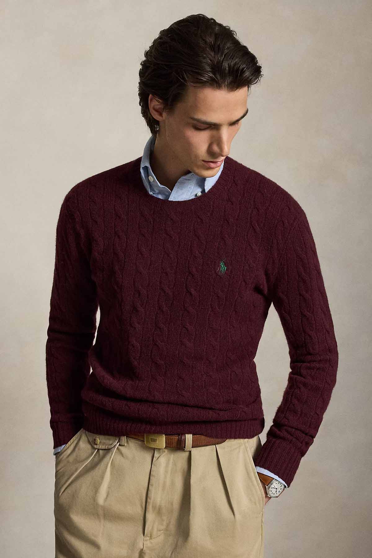 Polo Ralph Lauren Herren Strickpullover mit Zopfmuster Antik-Weinrot DUNKELROT Bild 2