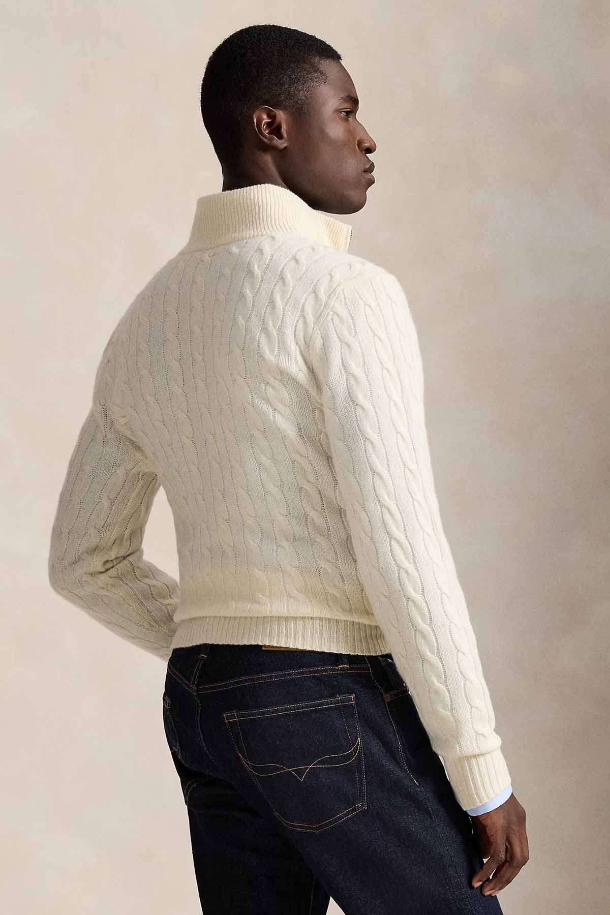 Polo Ralph Lauren Herren Strickpullover mit Zopfmuster und Reißverschluss Andover Cream NATUR-WEISS Bild 3