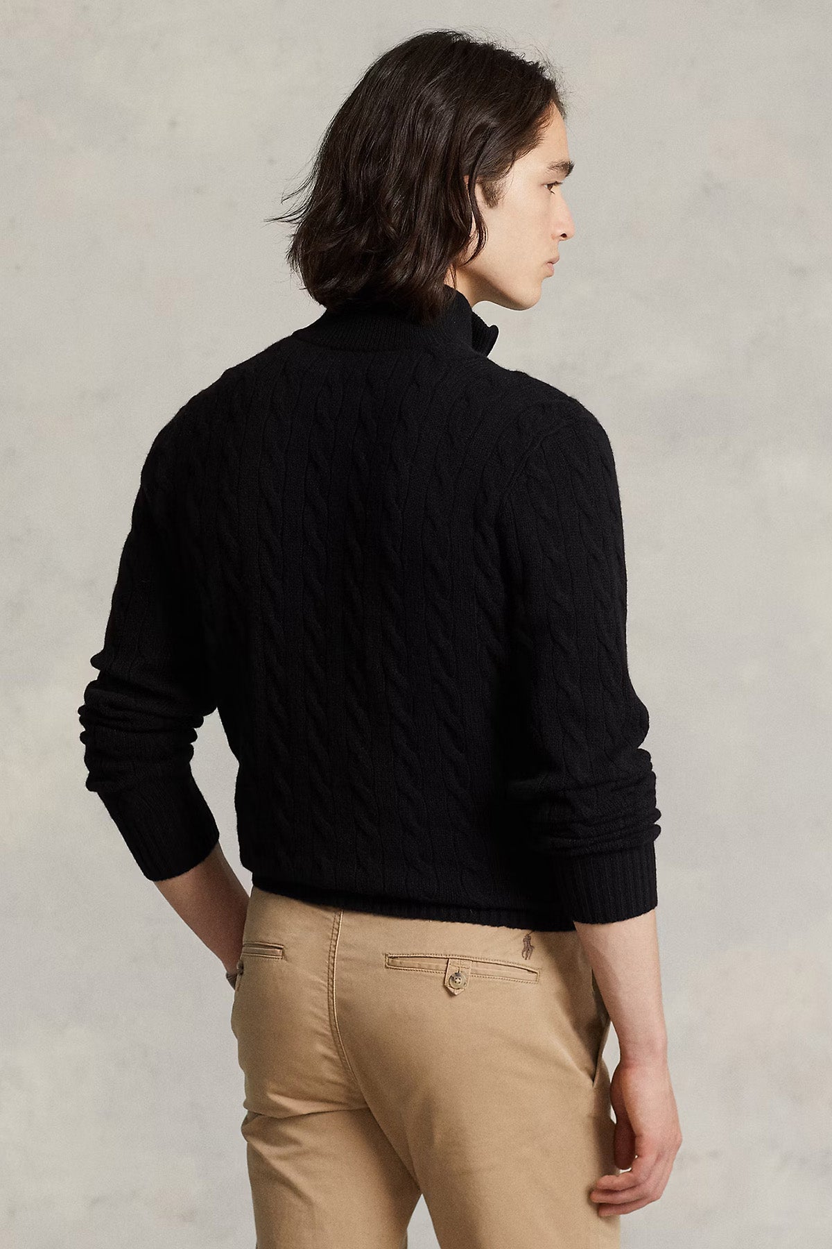 Polo Ralph Lauren Herren Strickpullover mit Zopfmuster und Reißverschluss Schwarz SCHWARZ Bild 3