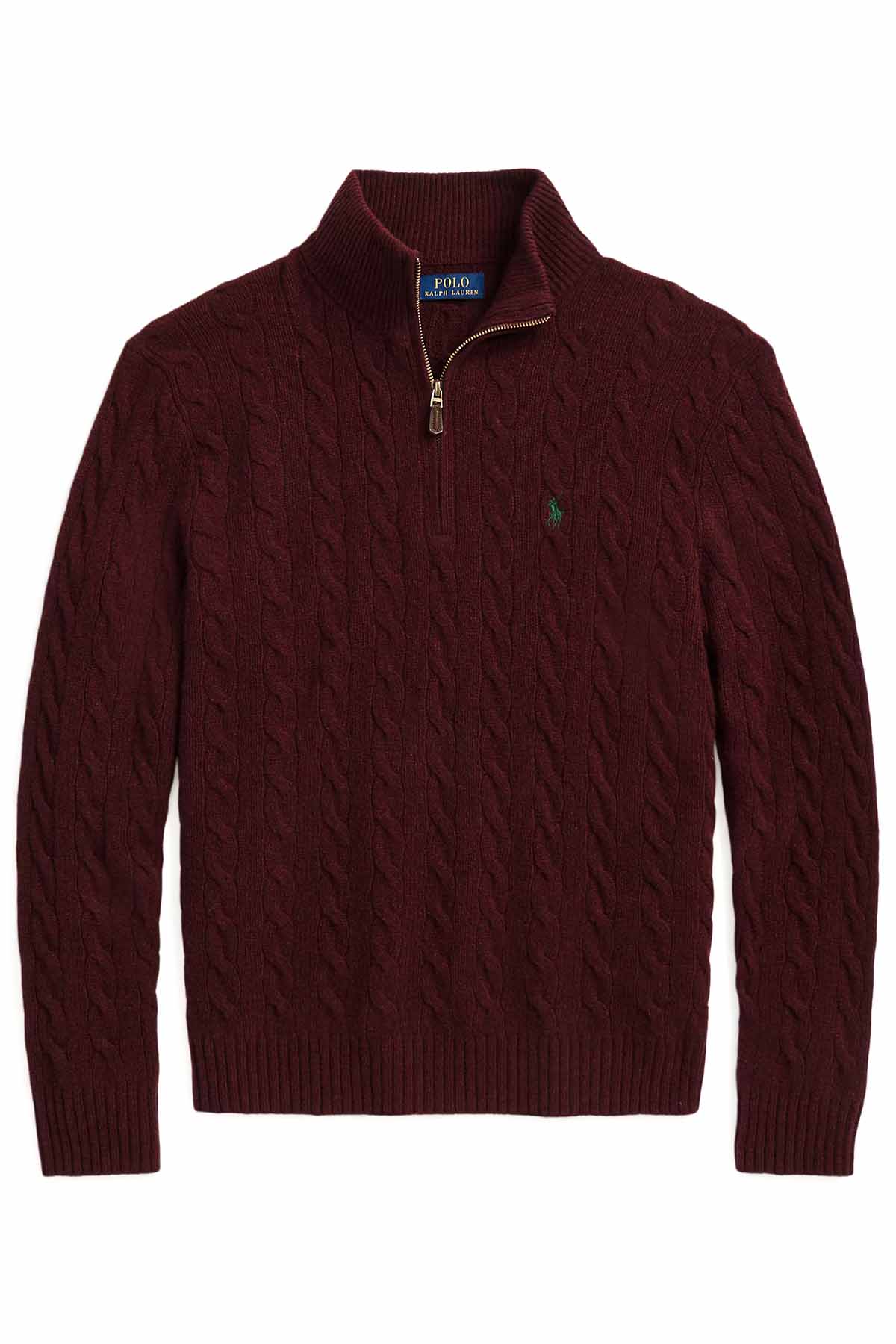 Polo Ralph Lauren Herren Strickpullover mit Zopfmuster und Reißverschluss Antik-Weinrot DUNKELROT Bild 1