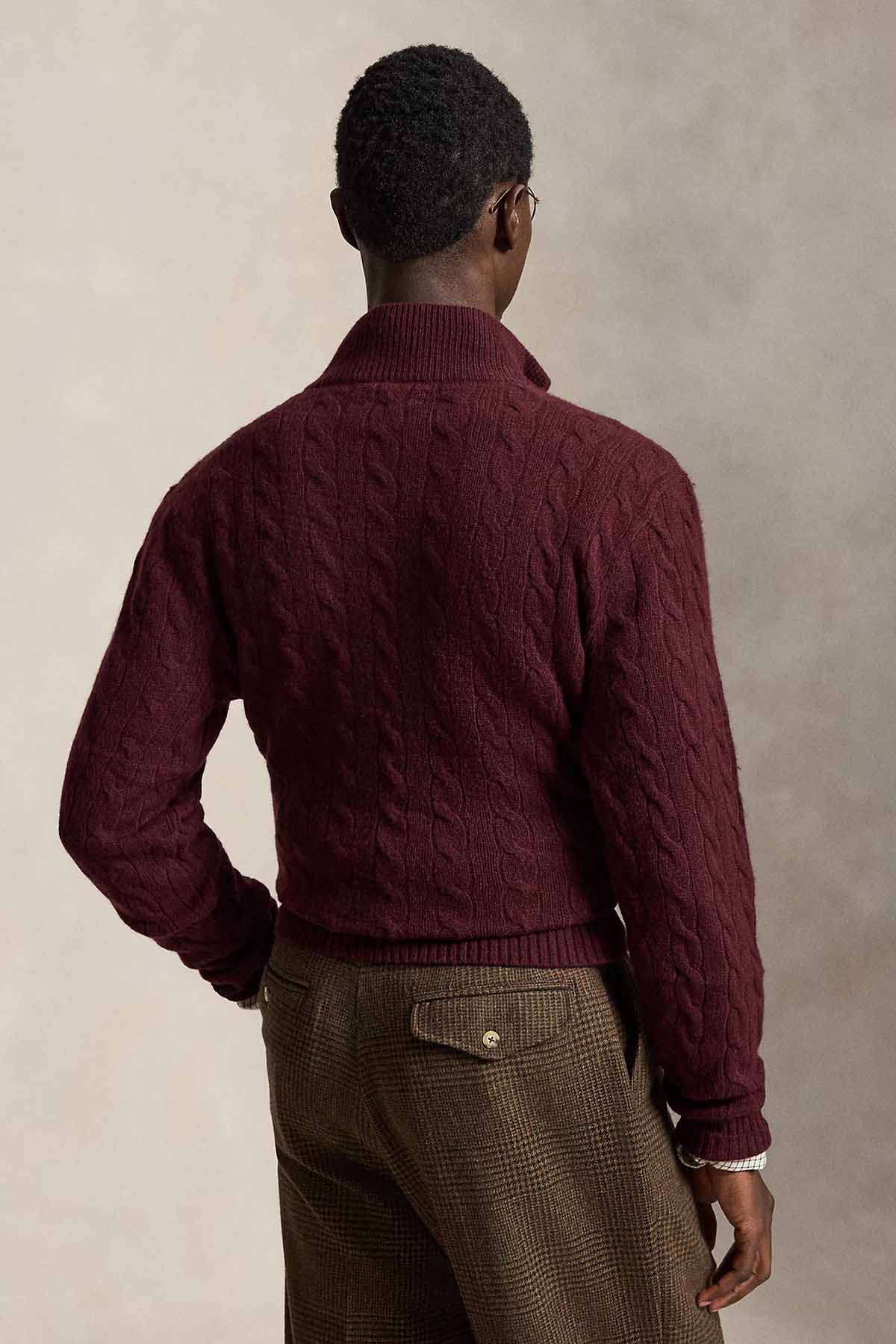 Polo Ralph Lauren Herren Strickpullover mit Zopfmuster und Reißverschluss Antik-Weinrot DUNKELROT Bild 3