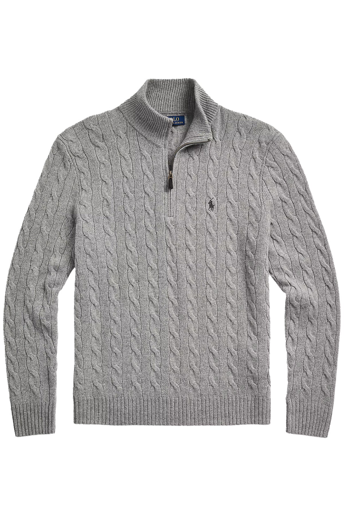Polo Ralph Lauren Herren Strickpullover mit Zopfmuster und Reißverschluss Fawn Grey Heather GRAU Bild 1