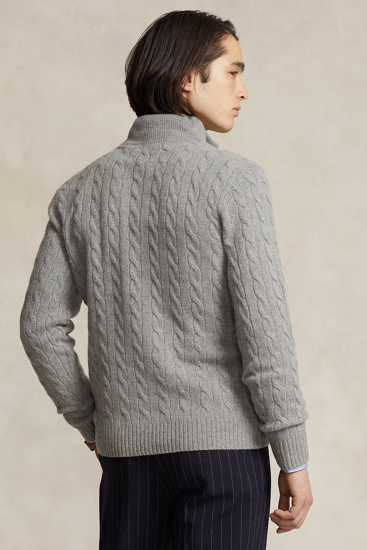Polo Ralph Lauren Herren Strickpullover mit Zopfmuster und Reißverschluss Fawn Grey Heather GRAU Bild 3