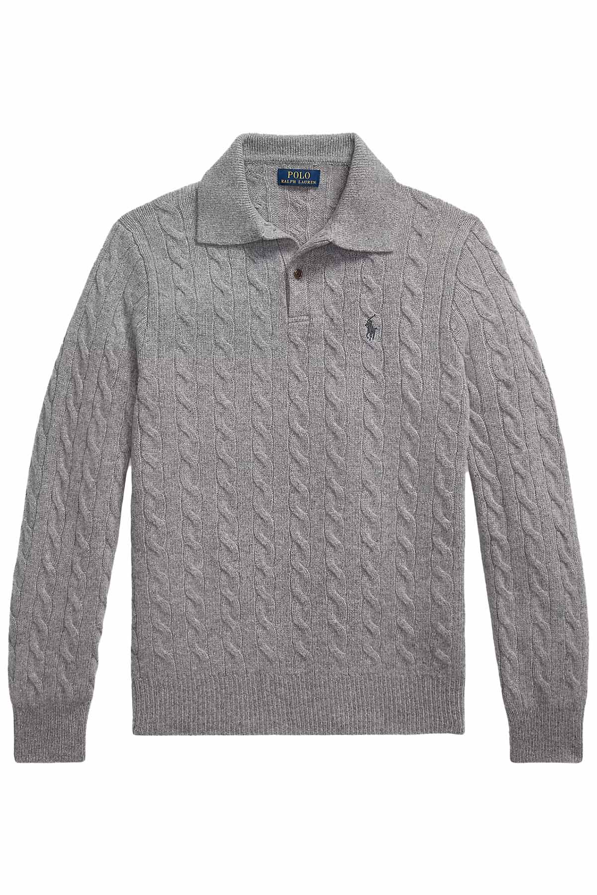 Polo Ralph Lauren Herren Strickpullover mit Zopfmuster und Kragen Grau Meliert GRAU Bild 1