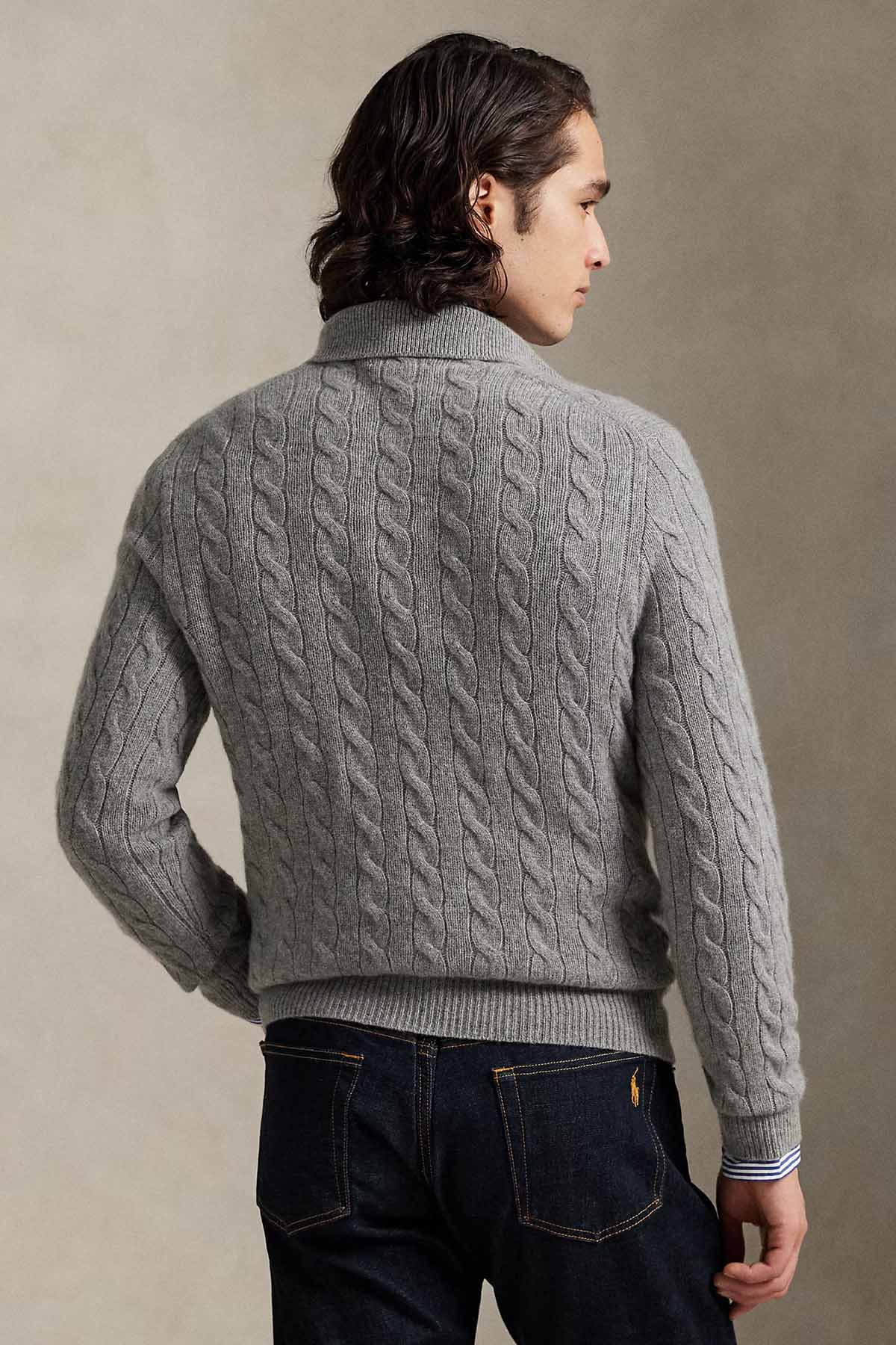 Polo Ralph Lauren Herren Strickpullover mit Zopfmuster und Kragen Grau Meliert GRAU Bild 3