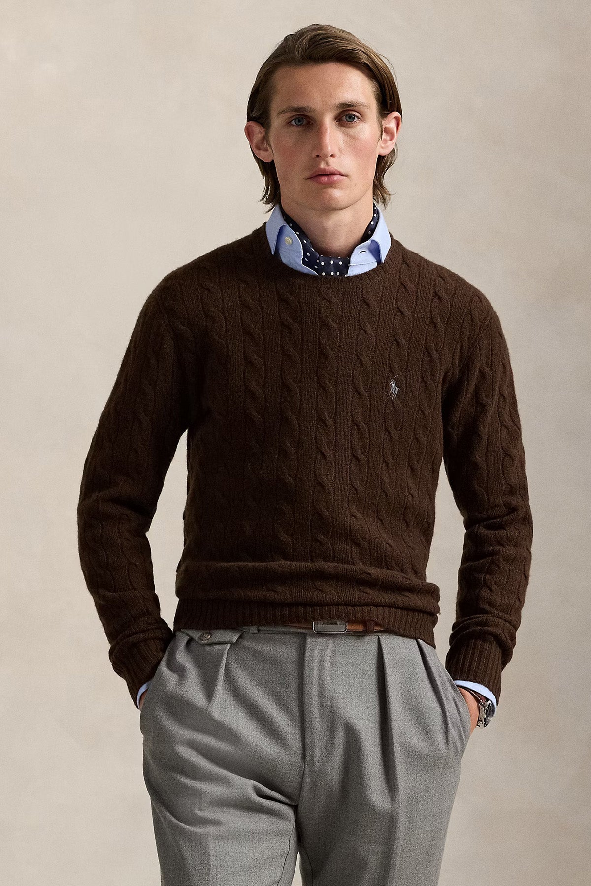 Polo Ralph Lauren Herren Strickpullover mit Zopfmuster Cacao Brown Heather CACAO BROWN HEATHER Bild 2
