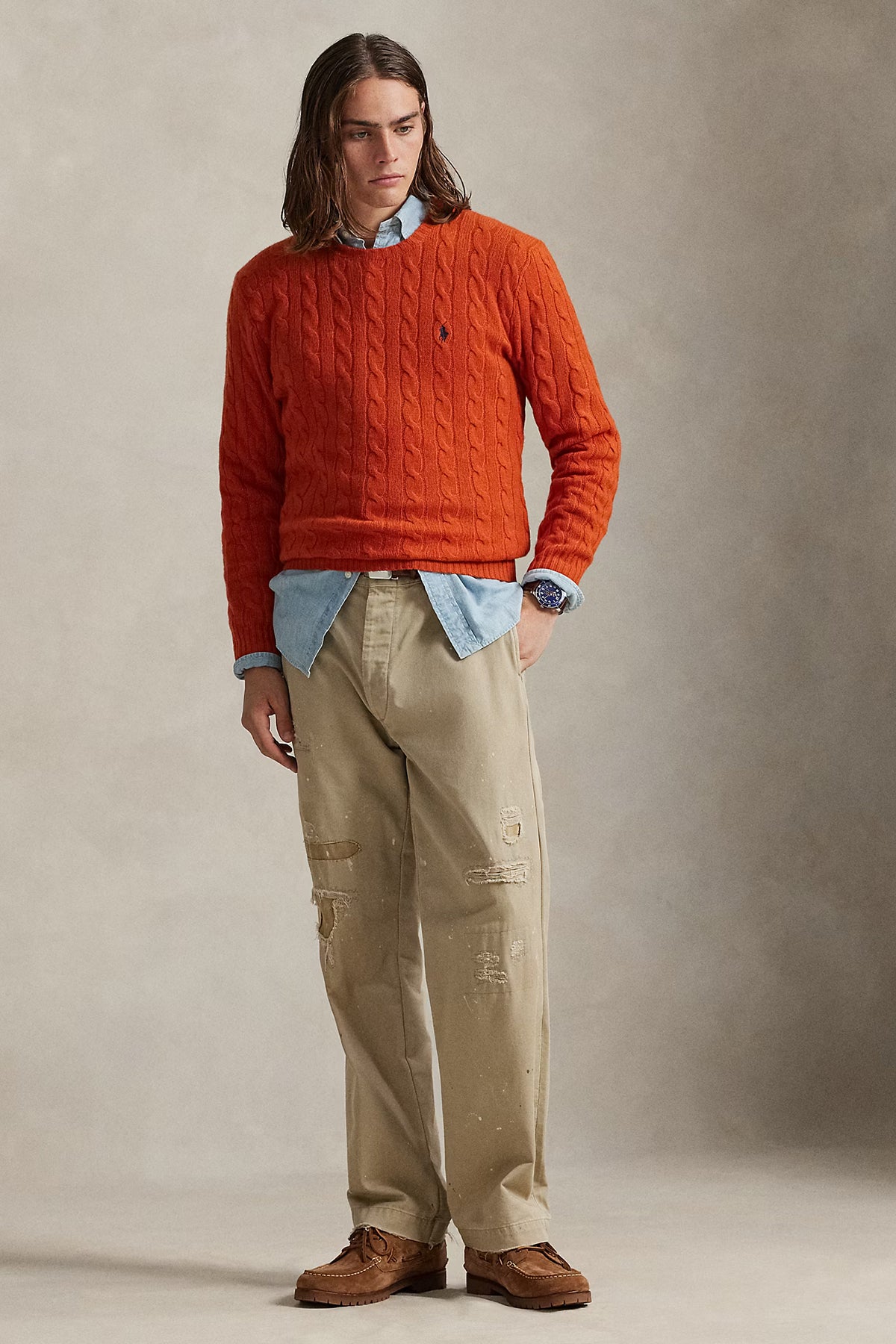 Polo Ralph Lauren Herren Strickpullover mit Zopfmuster Dark jaffa Orange DARK JAFFA ORANGE HTR Bild 2