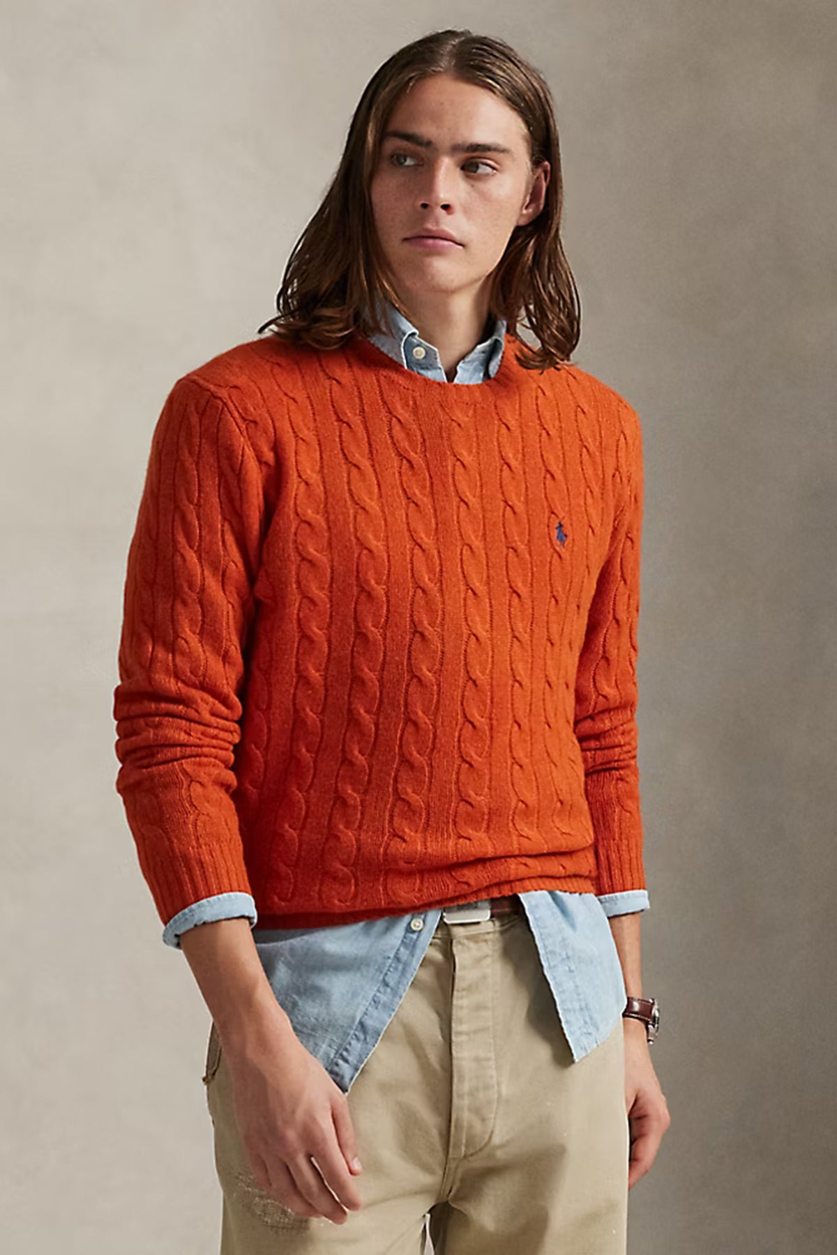 Polo Ralph Lauren Herren Strickpullover mit Zopfmuster Dark jaffa Orange DARK JAFFA ORANGE HTR Bild 3