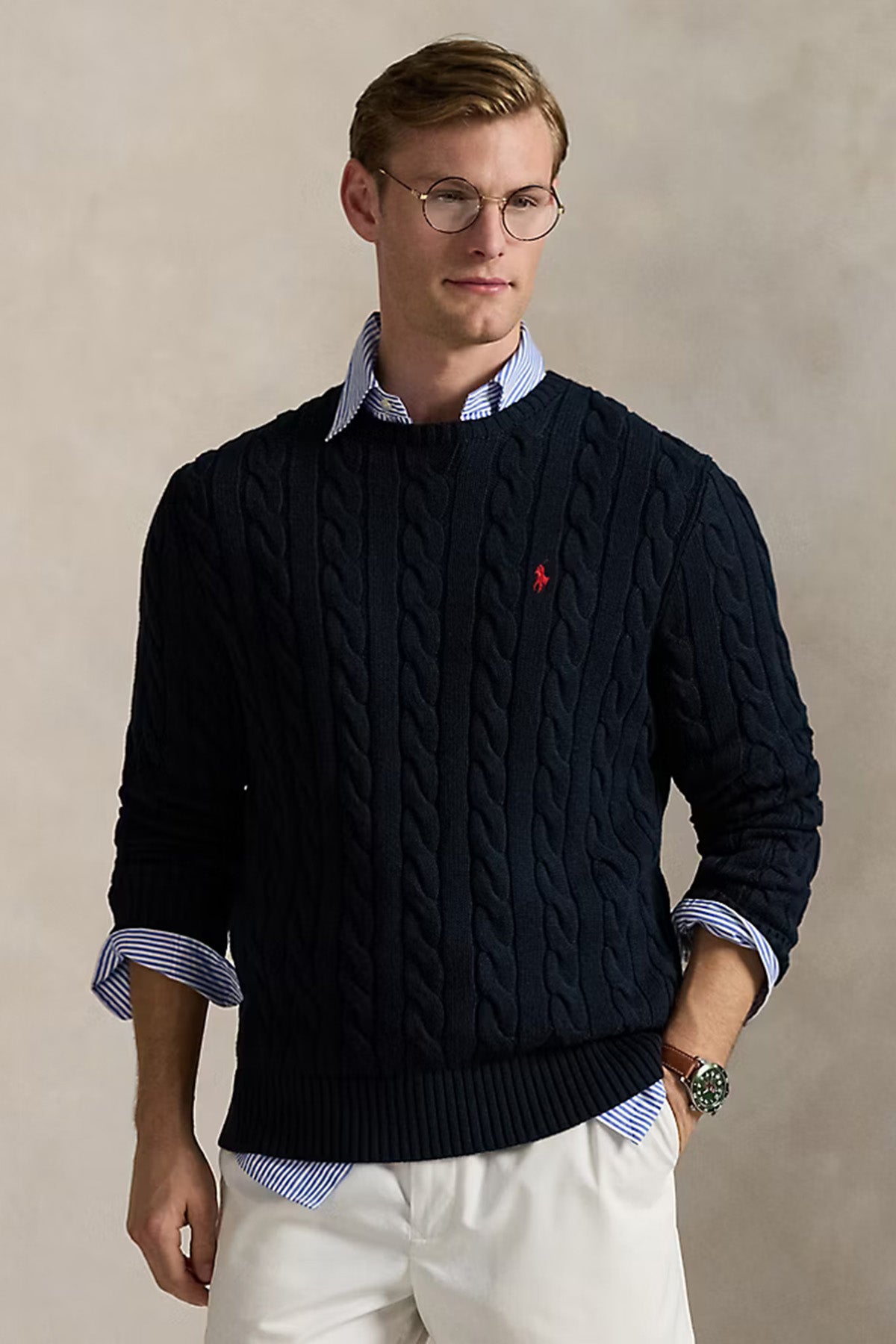 Polo Ralph Lauren Herren Strickpullover mit Zopfmuster Hunter Navy HUNTER NAVY Bild 2