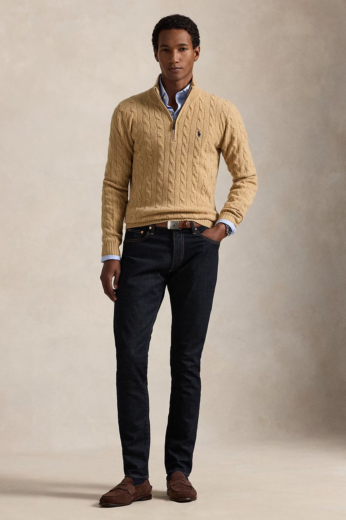 Polo Ralph Lauren Herren Troyerpullover mit Zopfmuster Camel Melange CAMEL MELANGE Bild 2