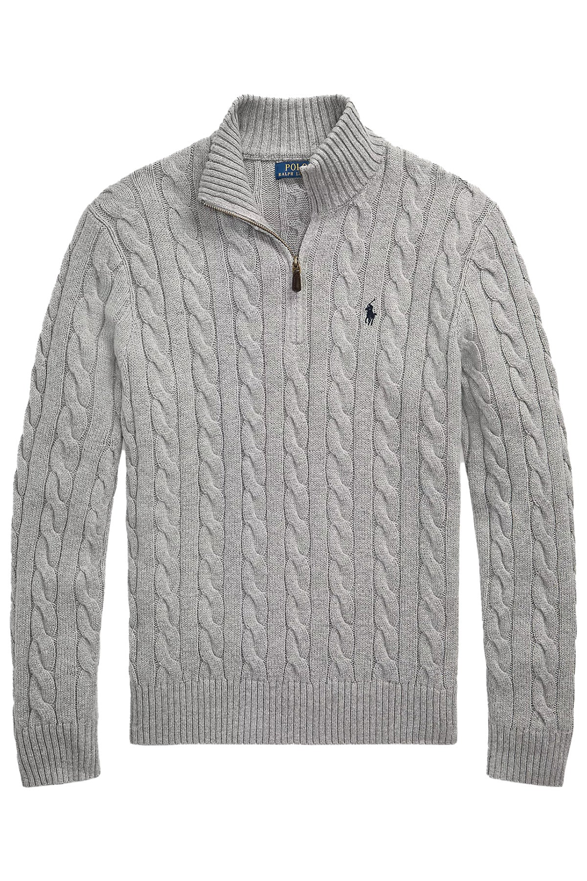 Polo Ralph Lauren Herren Troyerpullover mit Zopfmuster Fawn Grey Heather FAWN GREY HEATHER Bild 1