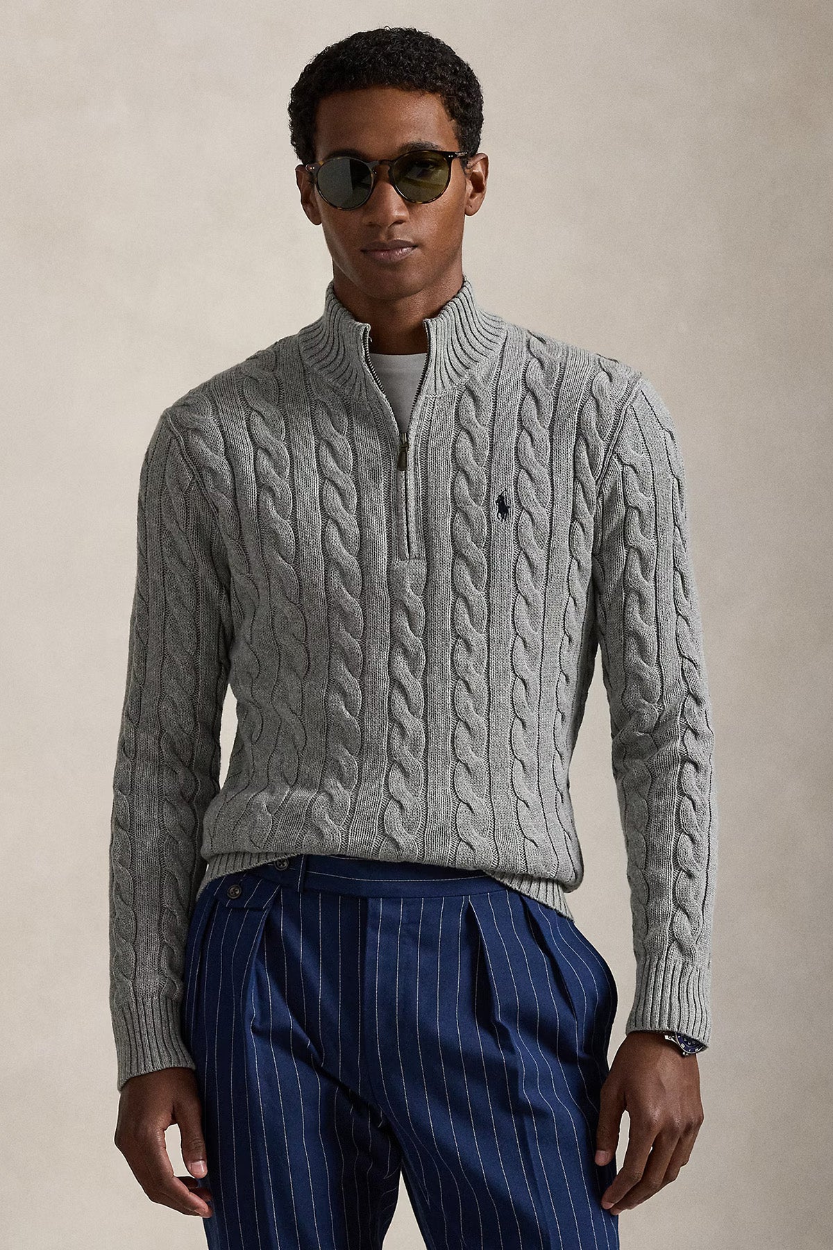 Polo Ralph Lauren Herren Troyerpullover mit Zopfmuster Fawn Grey Heather FAWN GREY HEATHER Bild 2
