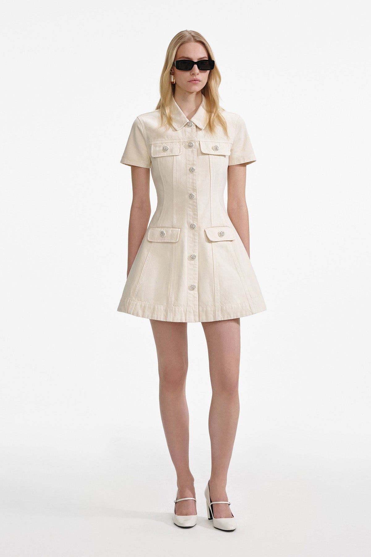 self-portrait CREAM COLLARED DENIM MINI DRESS CREAM CREAM Bild 1