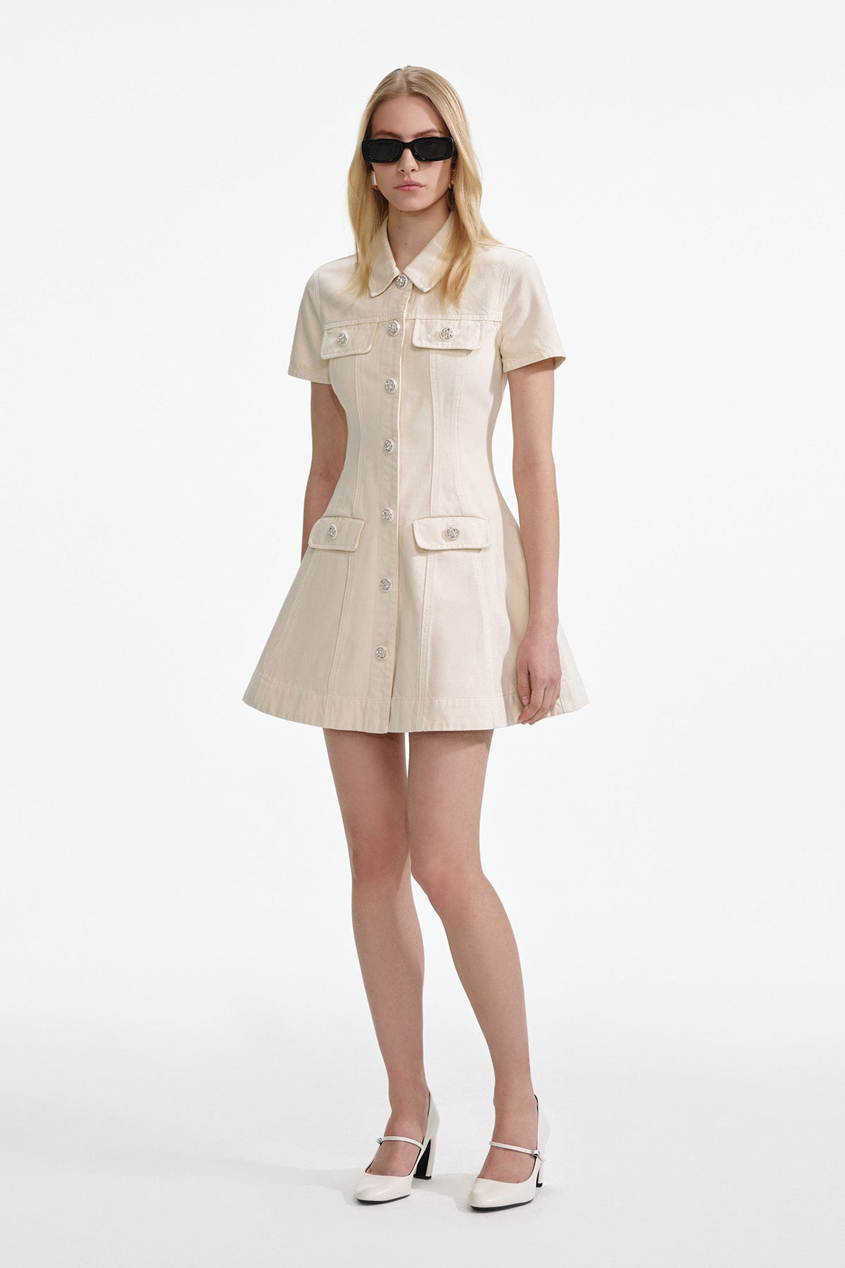 self-portrait CREAM COLLARED DENIM MINI DRESS CREAM CREAM Bild 2