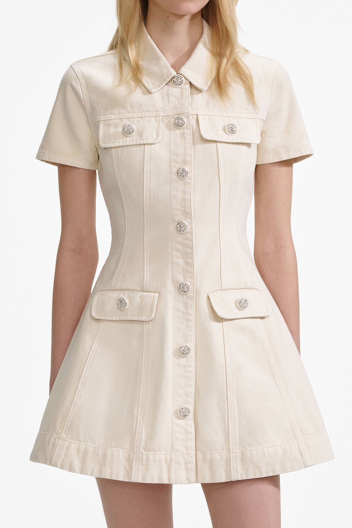 self-portrait CREAM COLLARED DENIM MINI DRESS CREAM CREAM Bild 4