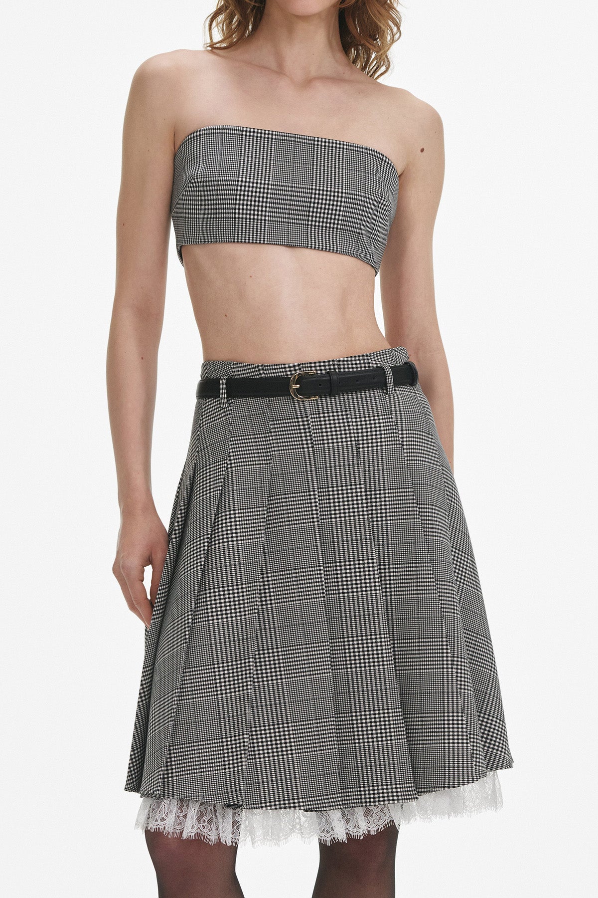self-portrait Damen Midirock mit Karomuster Schwarz/Weiss BLACK AND WHITE Bild 4