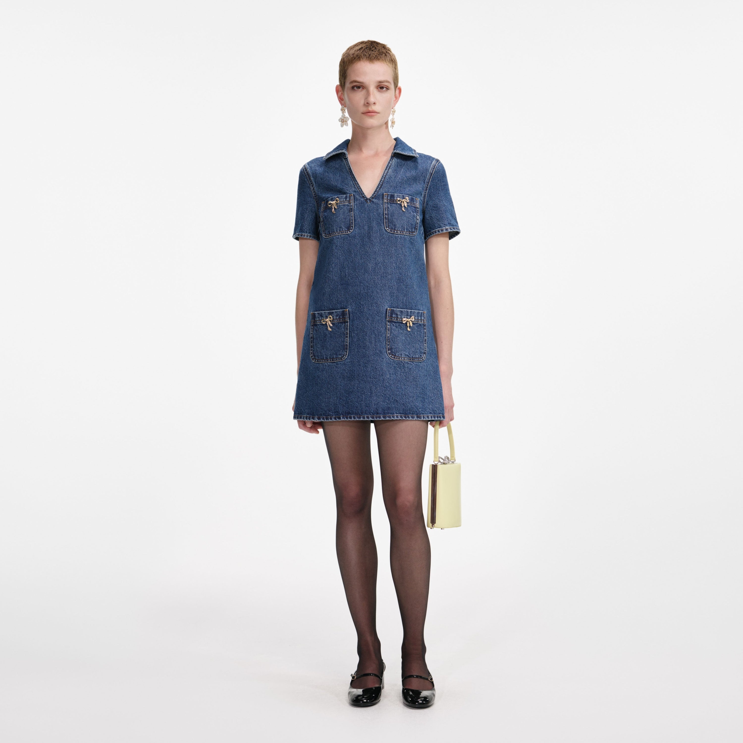 self-portrait DENIM CRYSTAL BOW MINI DRESS BLUE BLUE Bild 2