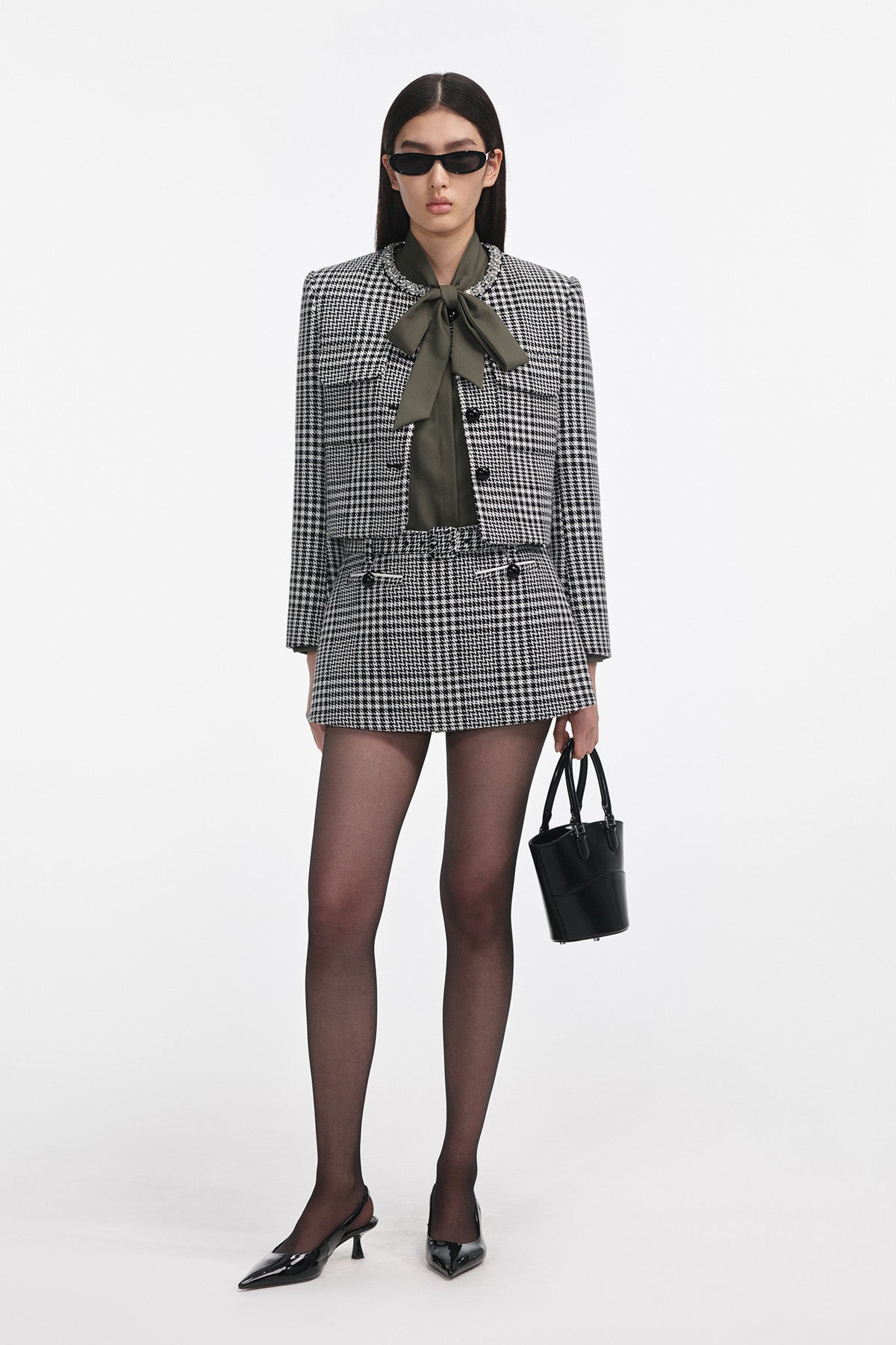 self-portrait HOUNDSTOOTH CRYSTAL TRIM JACKET BLACK AND WHITE BLACK AND WHITE Bild 2