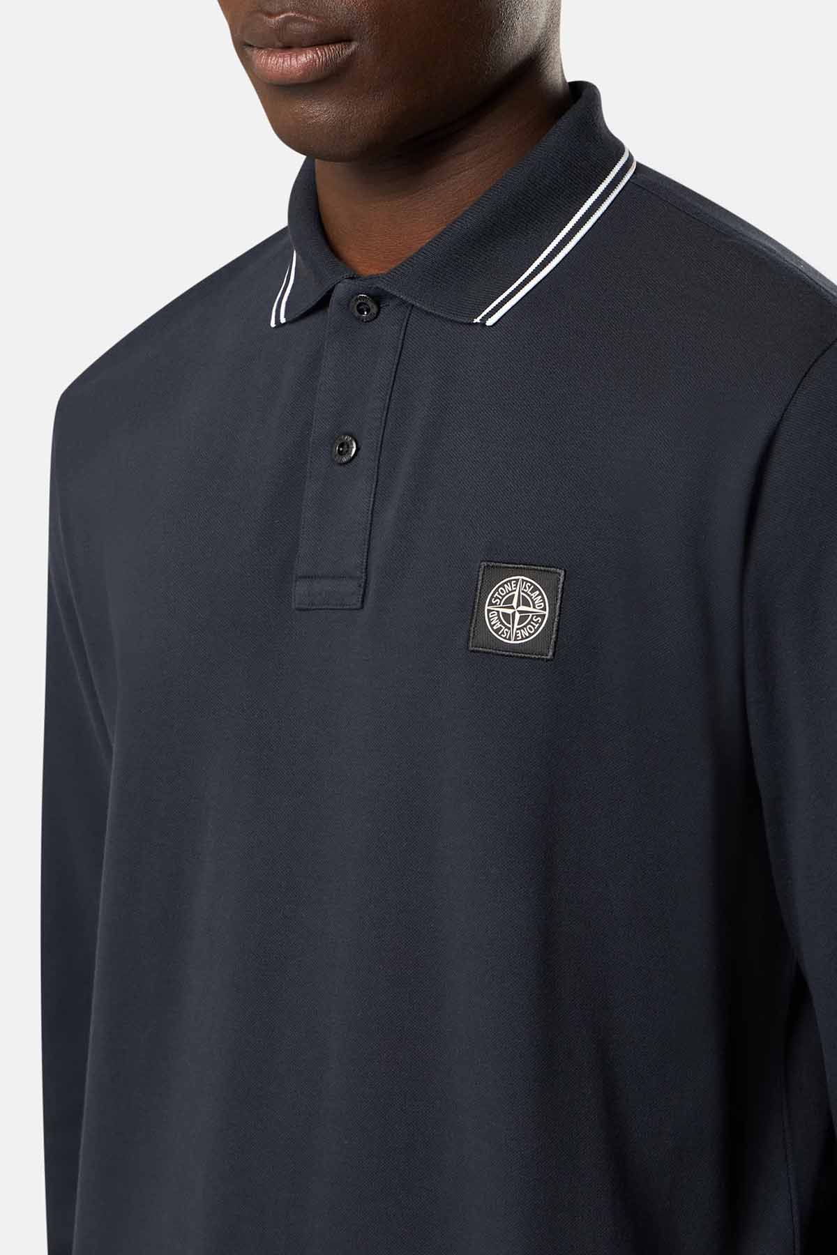 Stone Island Herren Langarm Poloshirt Meeresblau MARINE-BLAU Bild 4