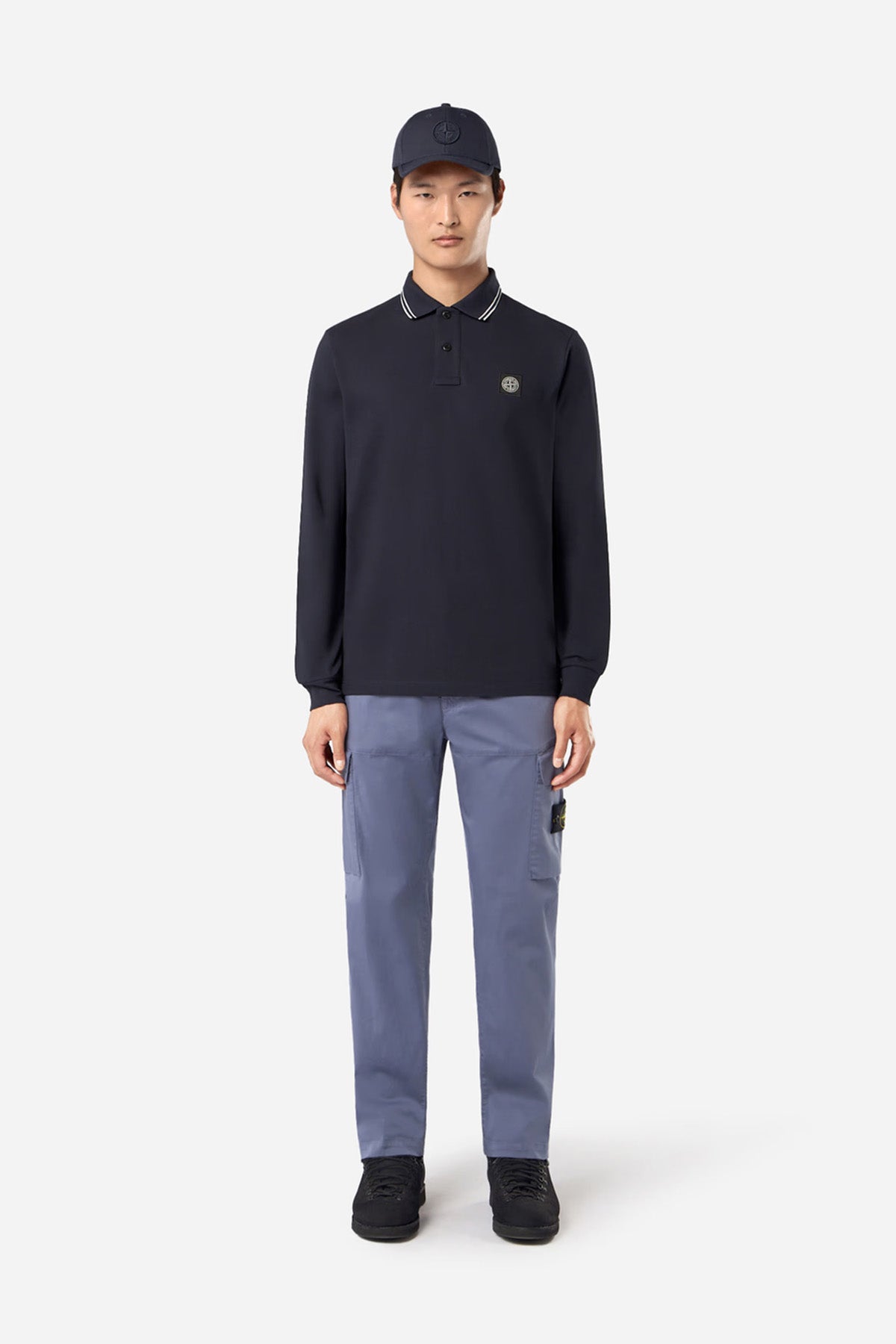 Stone Island Herren Langarm Poloshirt Navy v0020 Bild 2