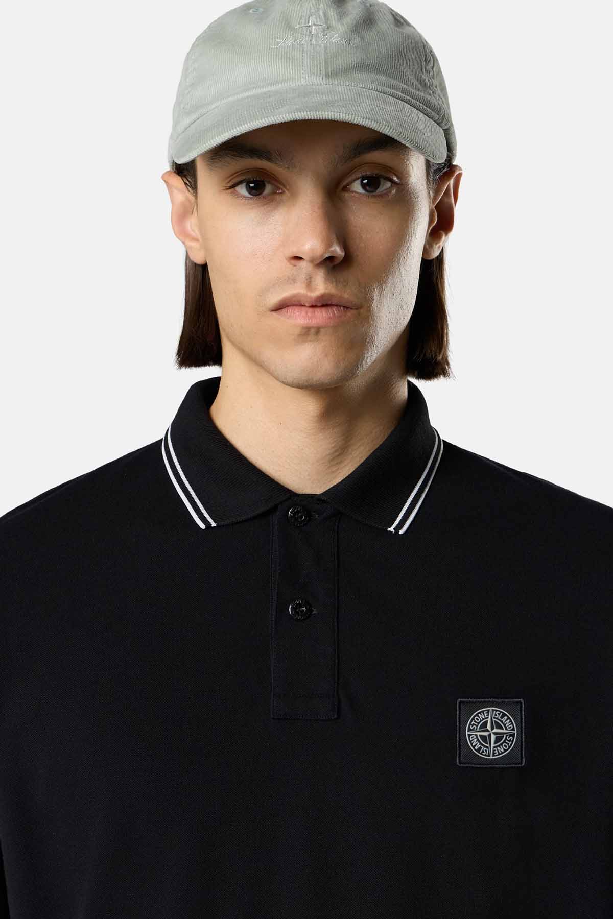Stone Island Herren Langarm Poloshirt Schwarz SCHWARZ Bild 2