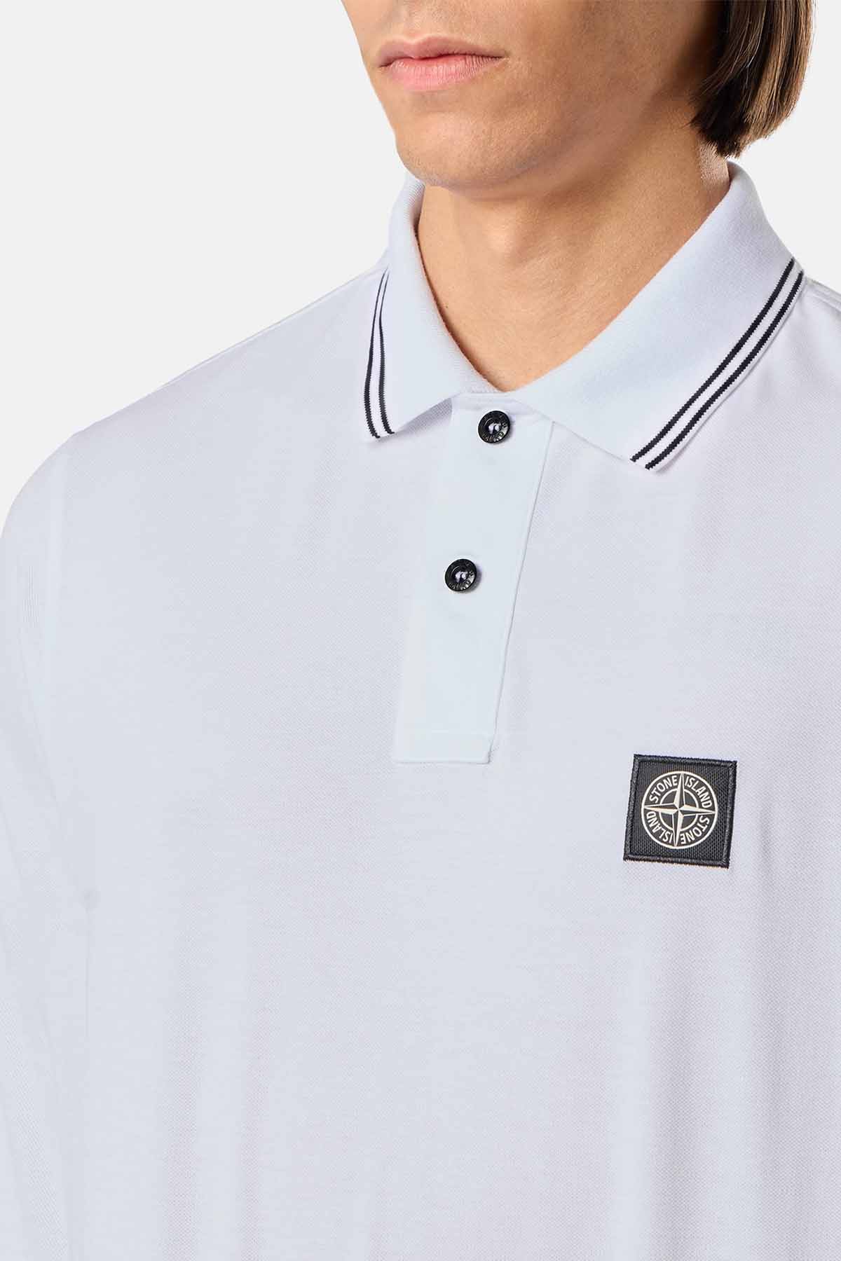 Stone Island Herren Langarm Poloshirt Weiss WEISS Bild 3