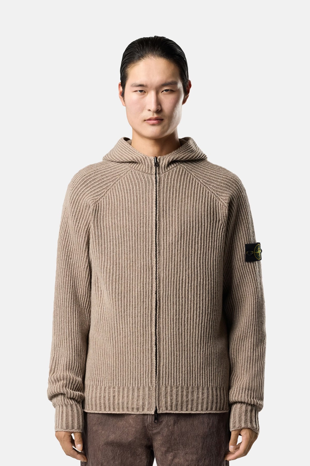 Stone Island wendbare Herren Kapuzen-Strickjacke Graugelb BEIGE Bild 2