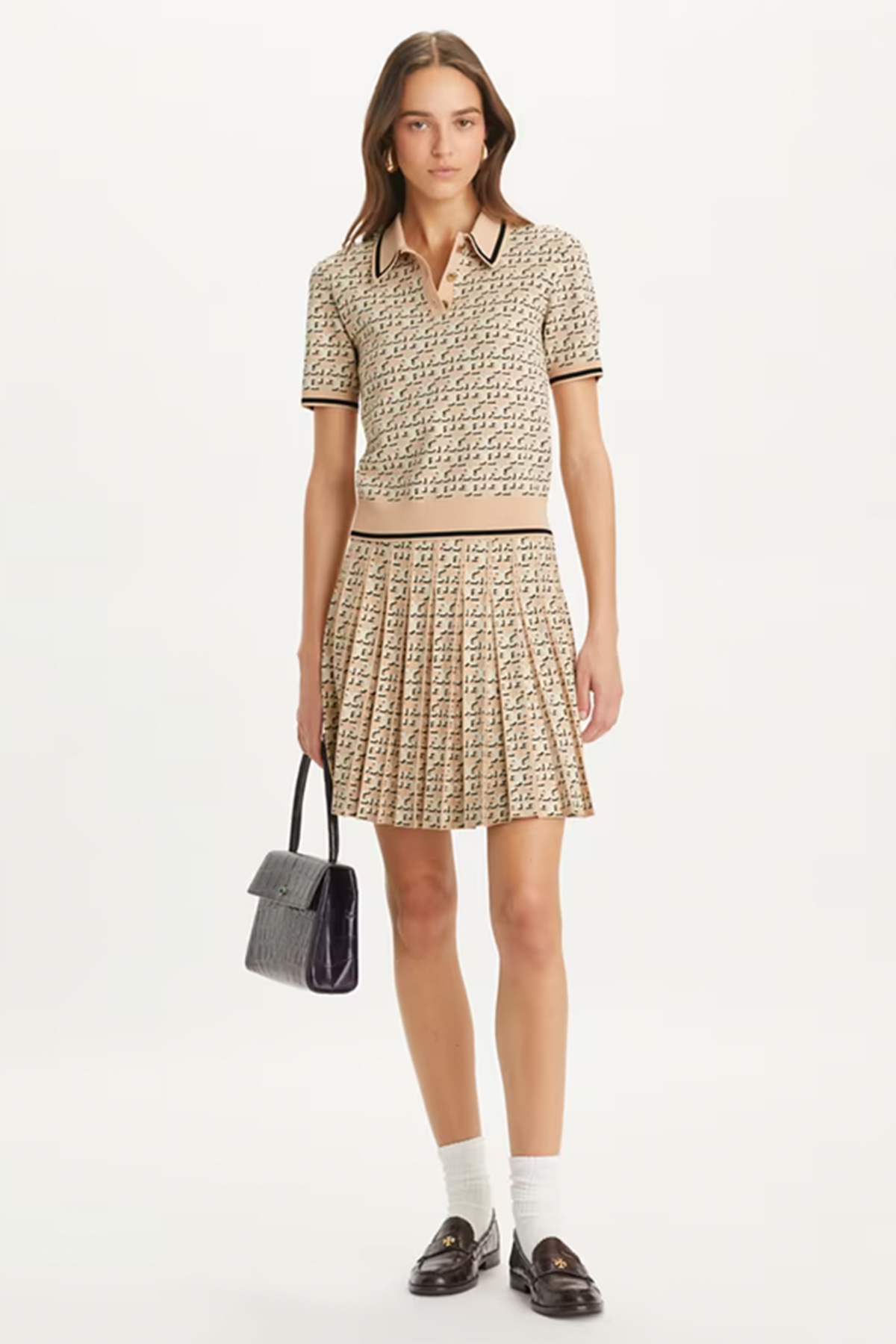 Tory Burch Damen Monogram Pleated Rock Apricot Blush BEIGE Bild 2