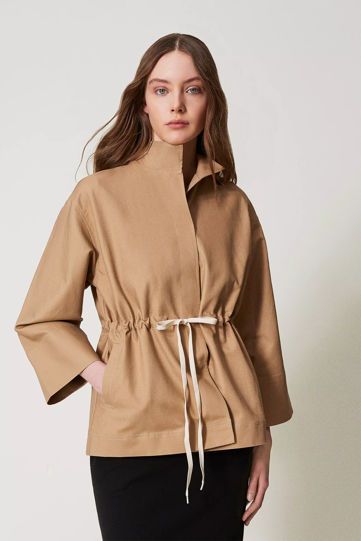 Twin Set Damen Cabanjacke mit Tunnelzugkapuze, Beige 12145 Bild 2