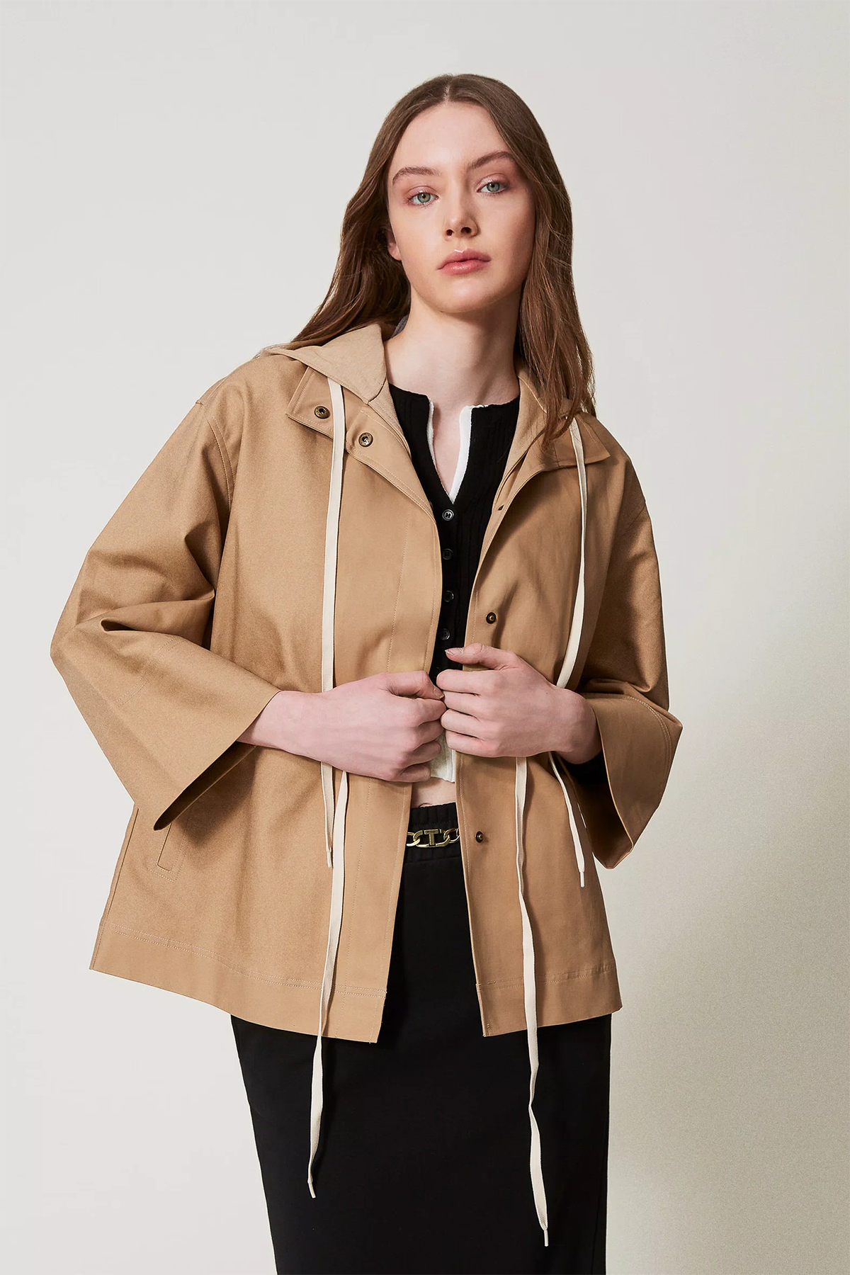 Twin Set Damen Cabanjacke mit Tunnelzugkapuze, Beige 12145 Bild 3