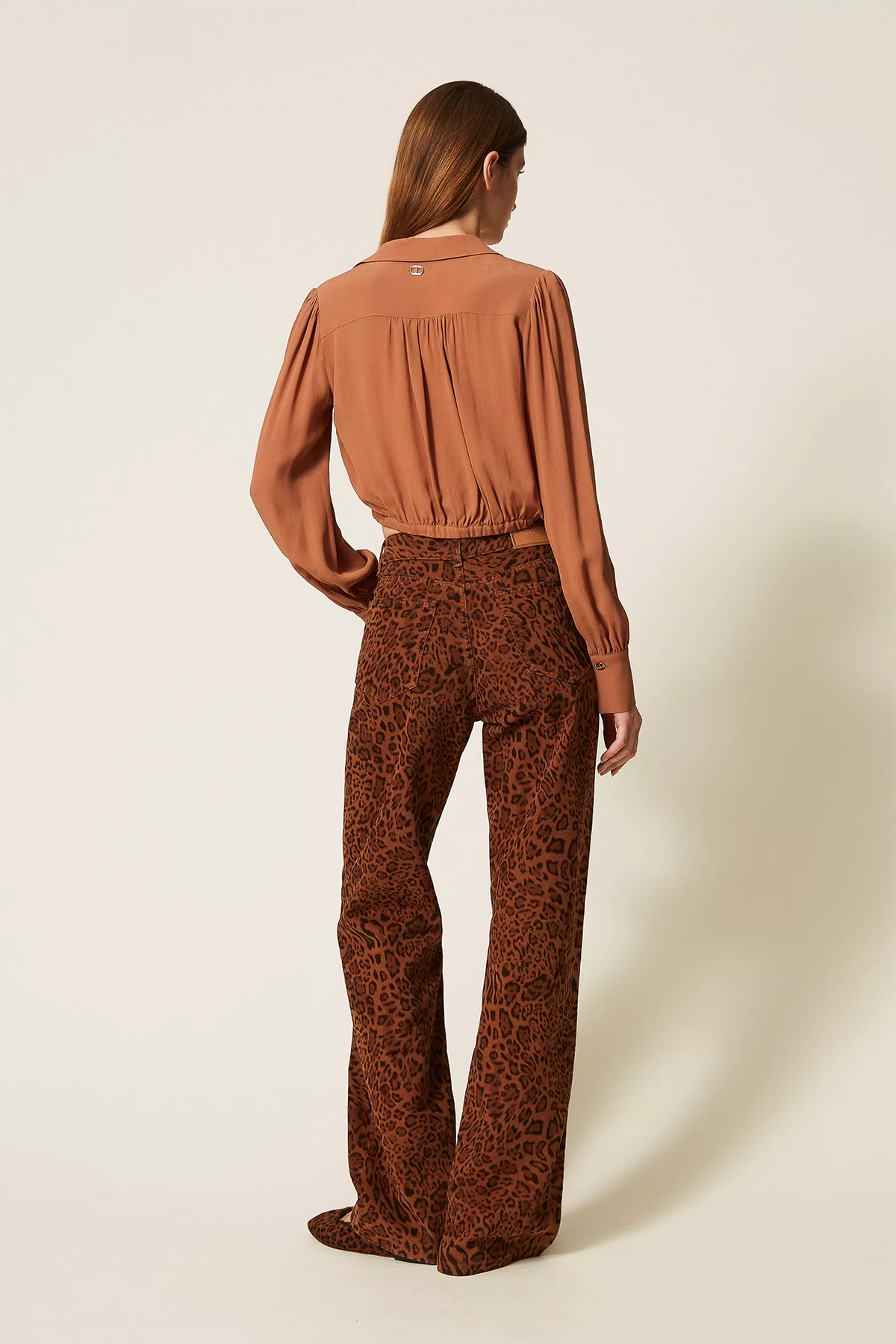 Twin Set Damen Hose aus Bull Denim mit Animalprint, Beige/Braun 12558 Bild 3
