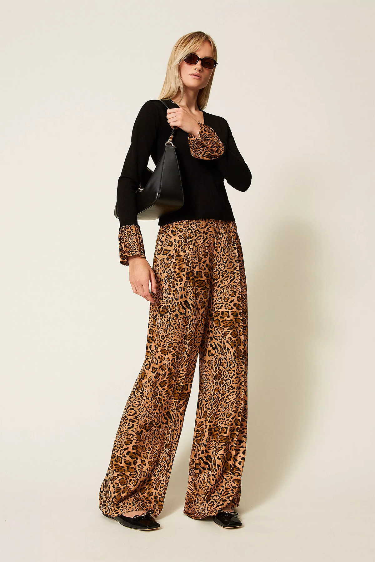 Twin Set Damen Jacquardhose mit Animalprint, Braun 12737 Bild 2