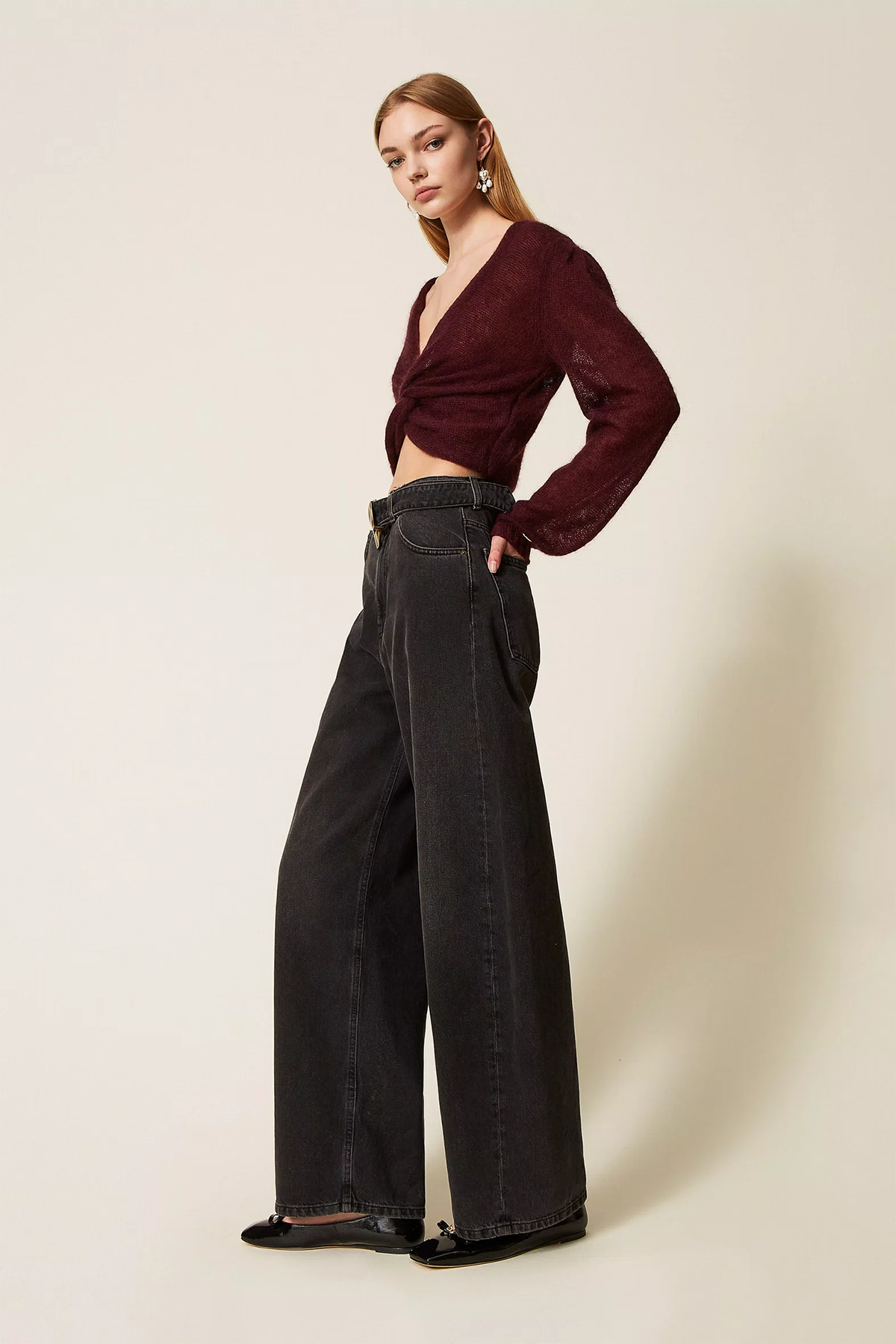 Twin Set Damen Jeans mit Gürtel und Maxischnalle, Schwarz 01103 Bild 3