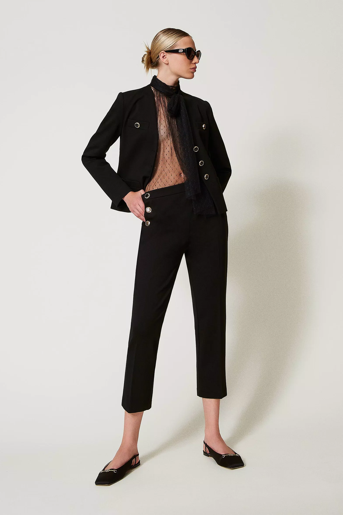 Twin Set Damen Jersey Hose mit Schmuckknöpfen Schwarz SCHWARZ Bild 2