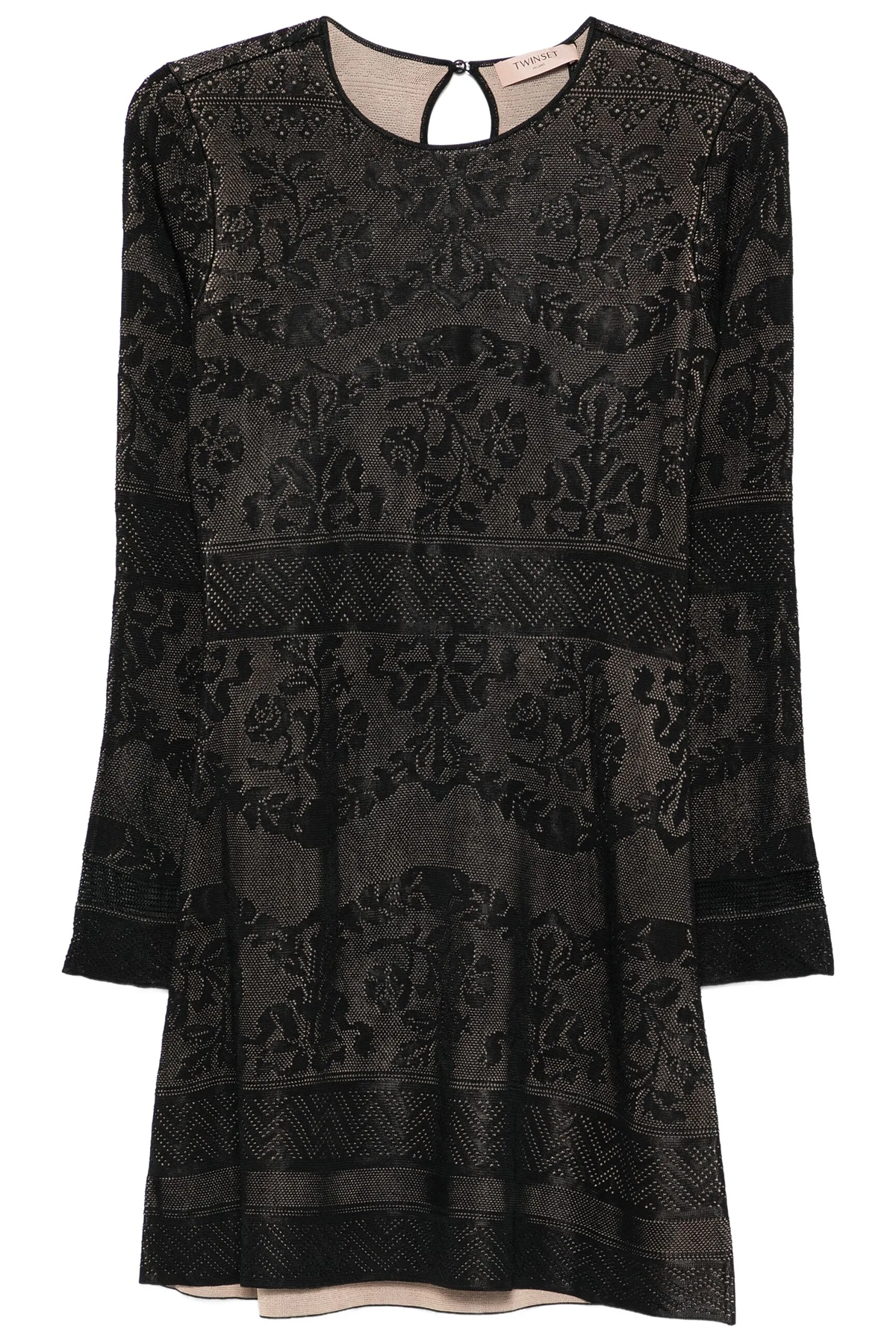 Twin Set Damen kurzes Strickkleid mit Durchbruchmuster, Schwarz 00006-NERO Bild 1