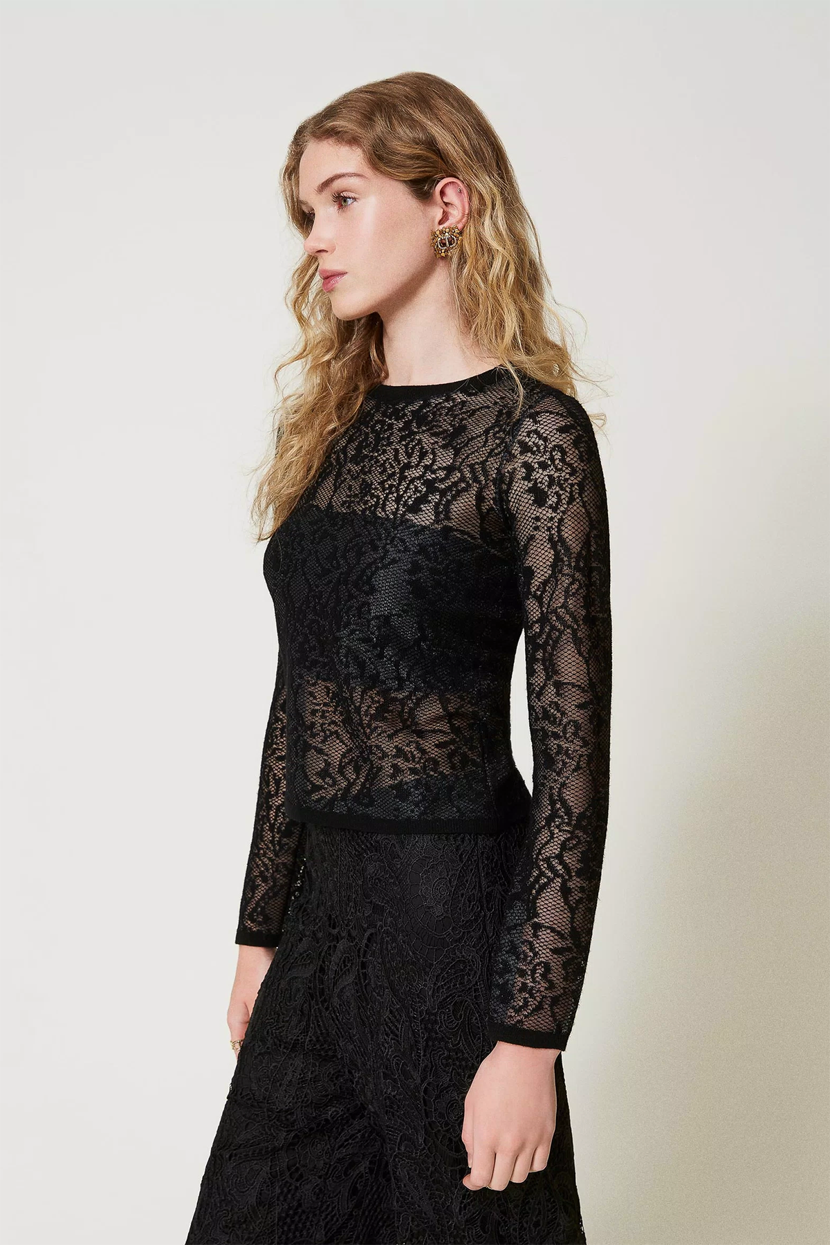 Twin Set Damen Longsleeve aus Spitze Schwarz SCHWARZ Bild 3