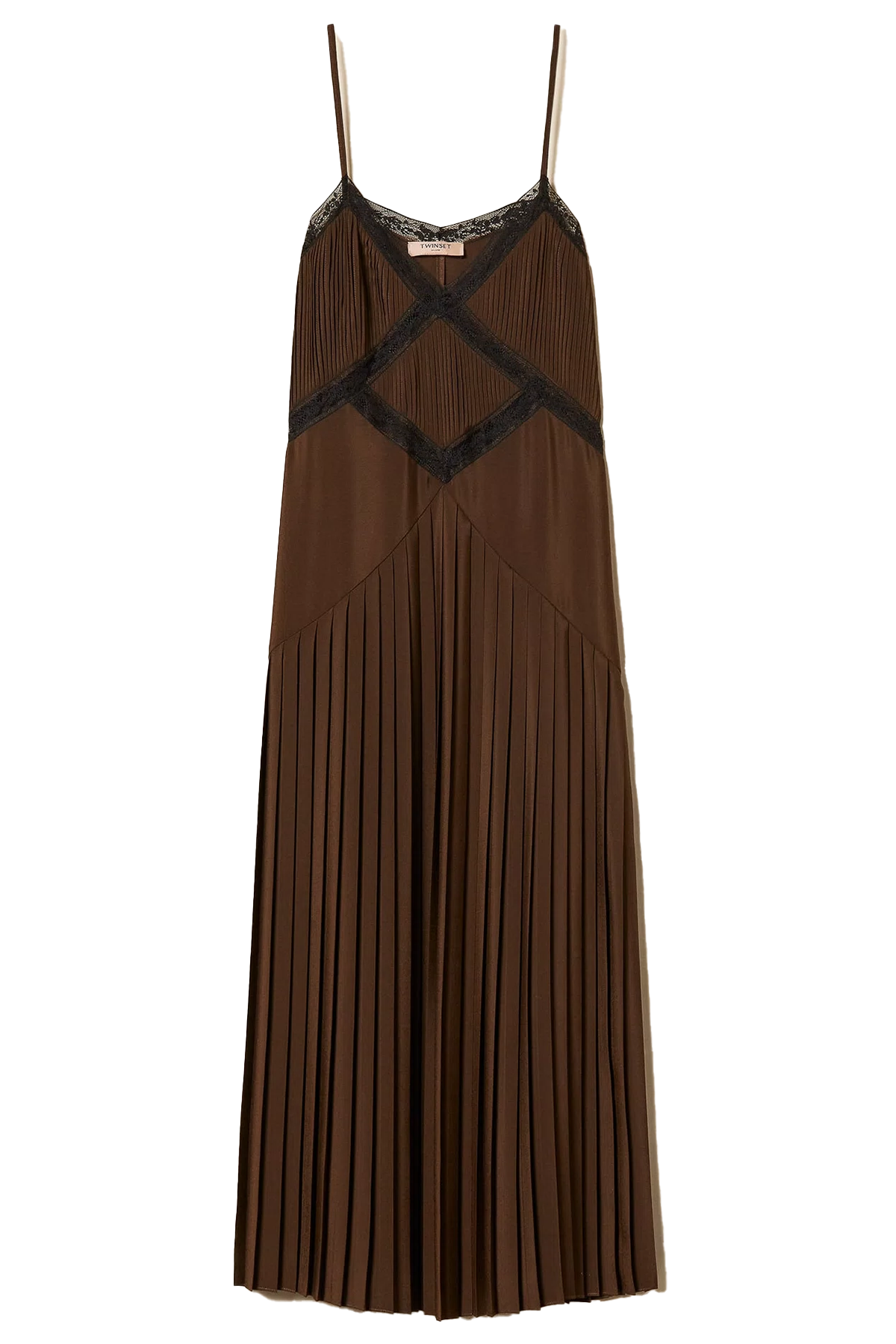 Twin Set Damen Maxikleid aus Crêpe de Chine und Spitze Braun 13853 Bild 1
