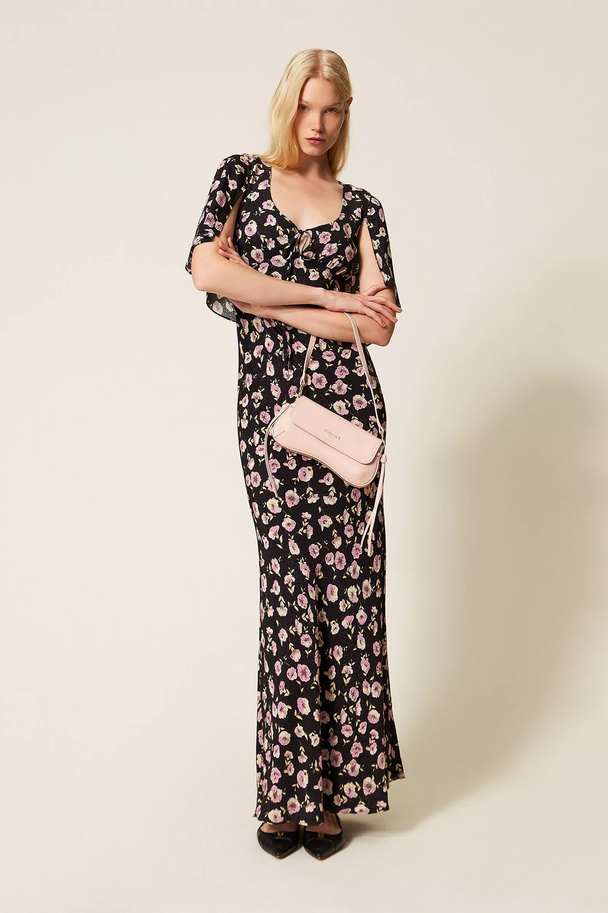 Twin Set Damen Maxikleid mit Blumenprint Schwarz 13409 Bild 2