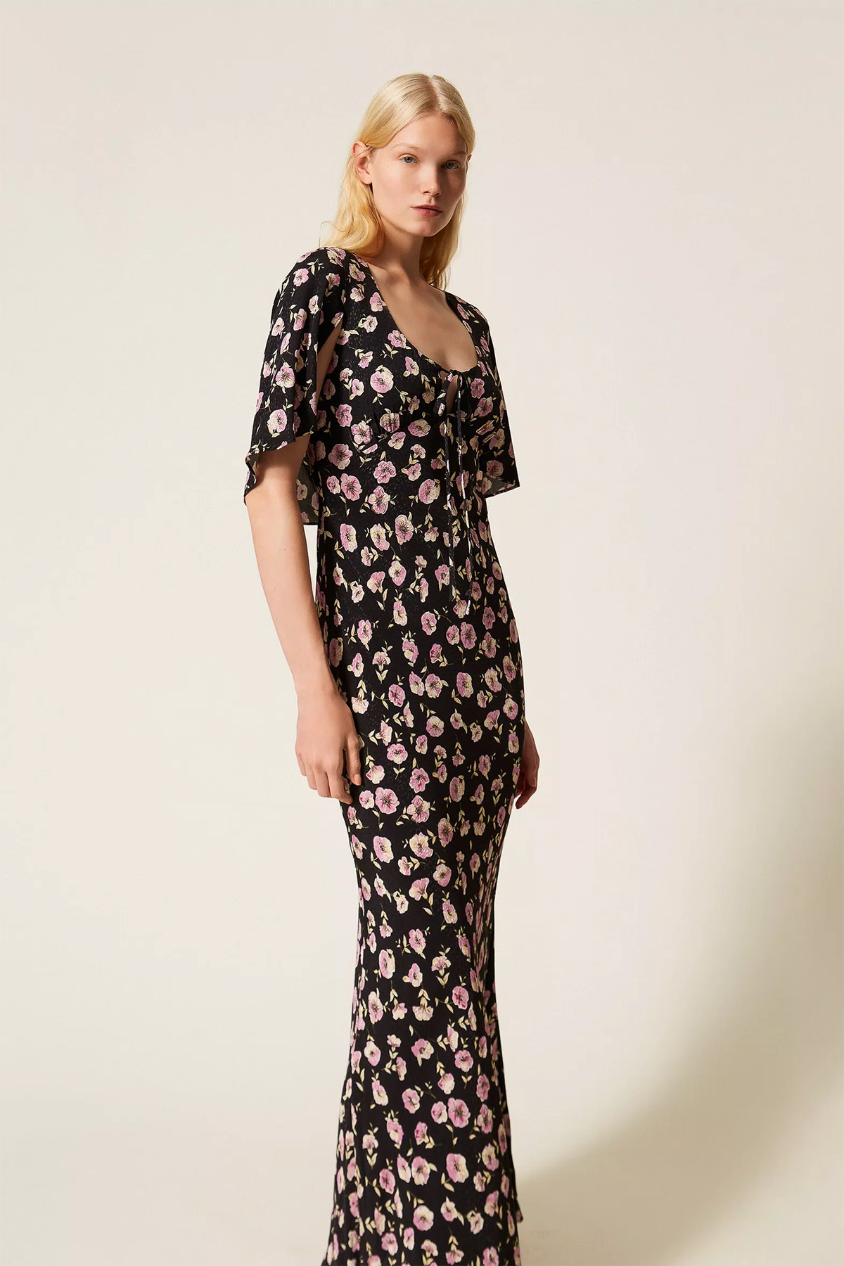 Twin Set Damen Maxikleid mit Blumenprint Schwarz 13409 Bild 3
