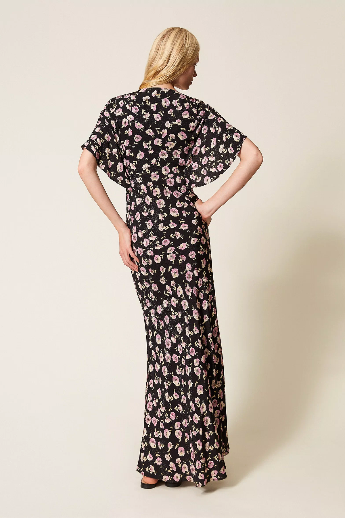 Twin Set Damen Maxikleid mit Blumenprint Schwarz 13409 Bild 4