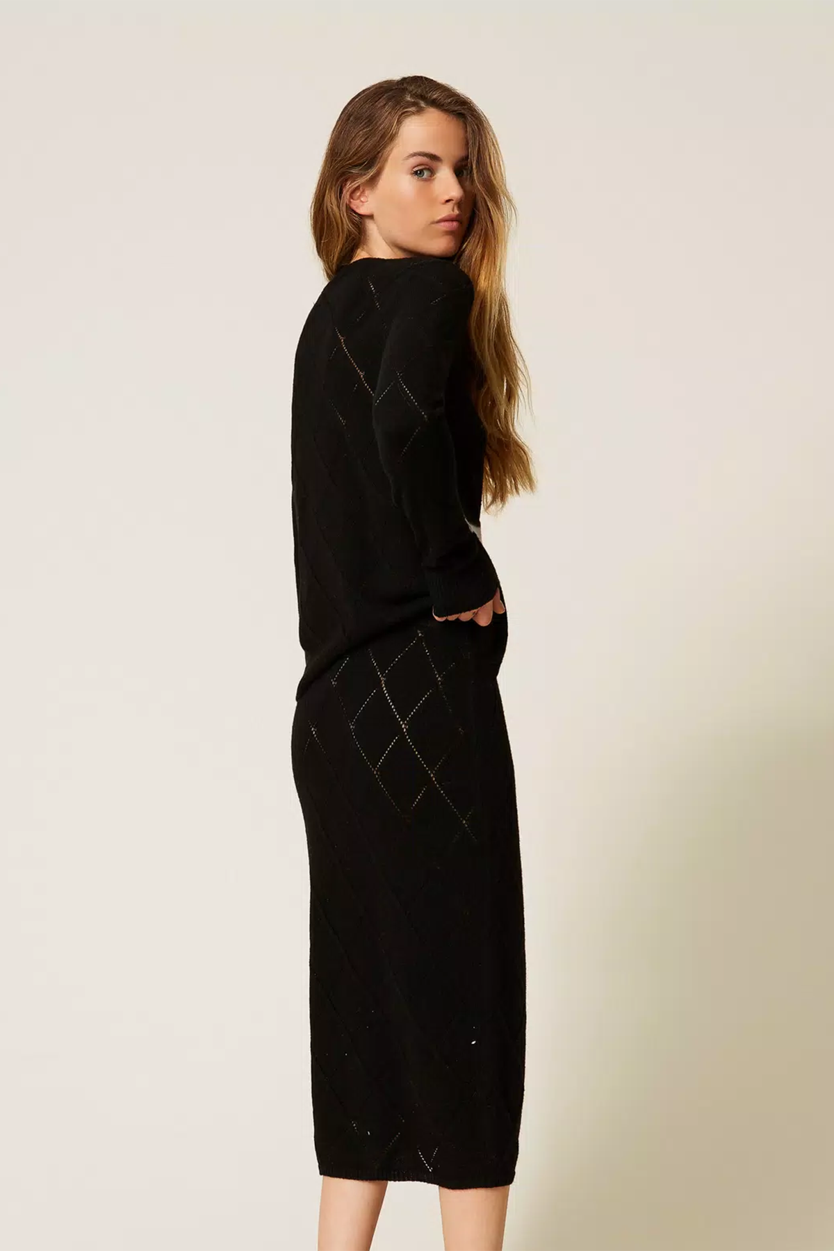 Twin Set Damen Midirock aus Treeblend-Garn, Schwarz 00006-NERO Bild 4