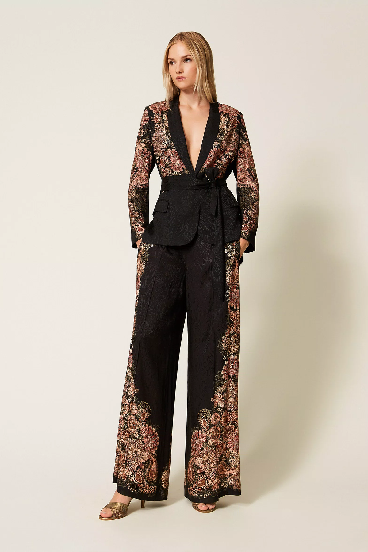 Twin Set Damen Palazzohose aus Jacquard mit Print, Schwarz 12742 Bild 2