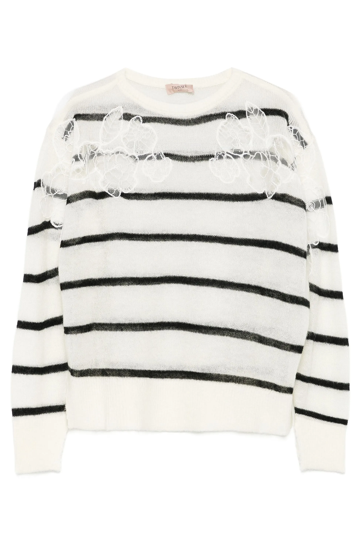 Twin Set Damen Pullover aus Mohairmischung mit Spitze, Weiss 12755 Bild 1