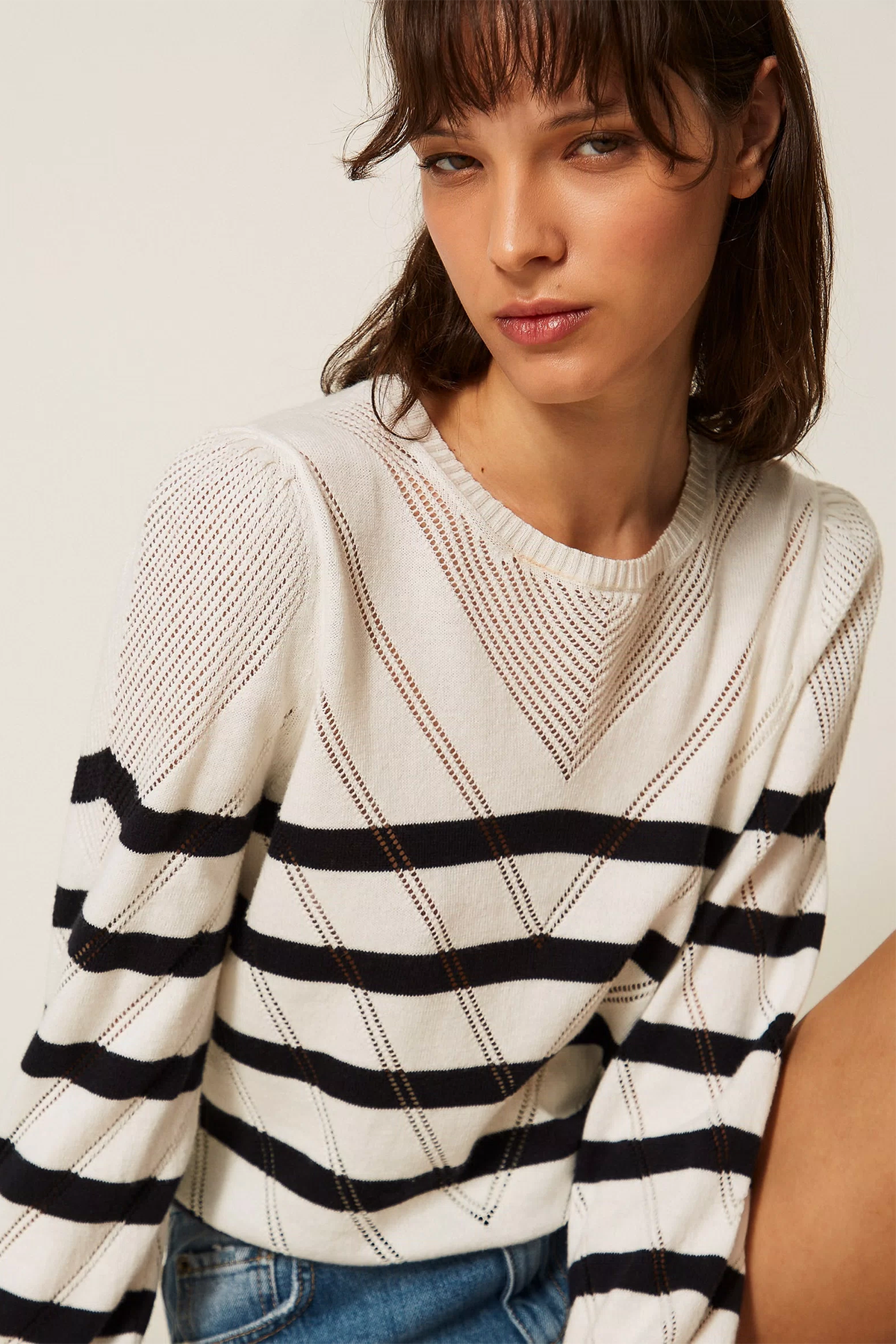Twin Set Damen Pullover mit Streifen Natur-Weiss 13382 Bild 5