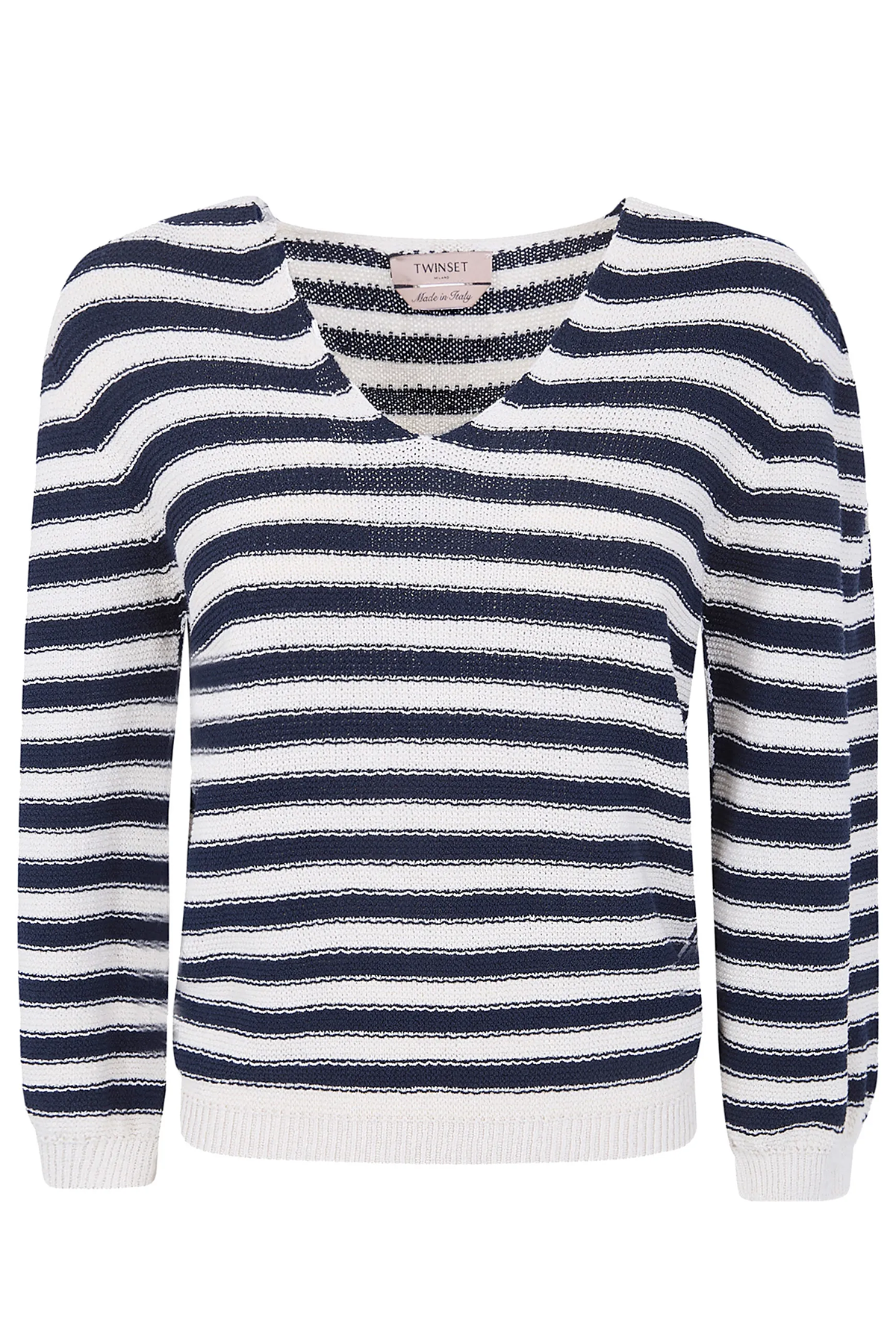 Twin Set Damen Strickpullover mit Streifen Weiss/Blau 13380 Bild 1