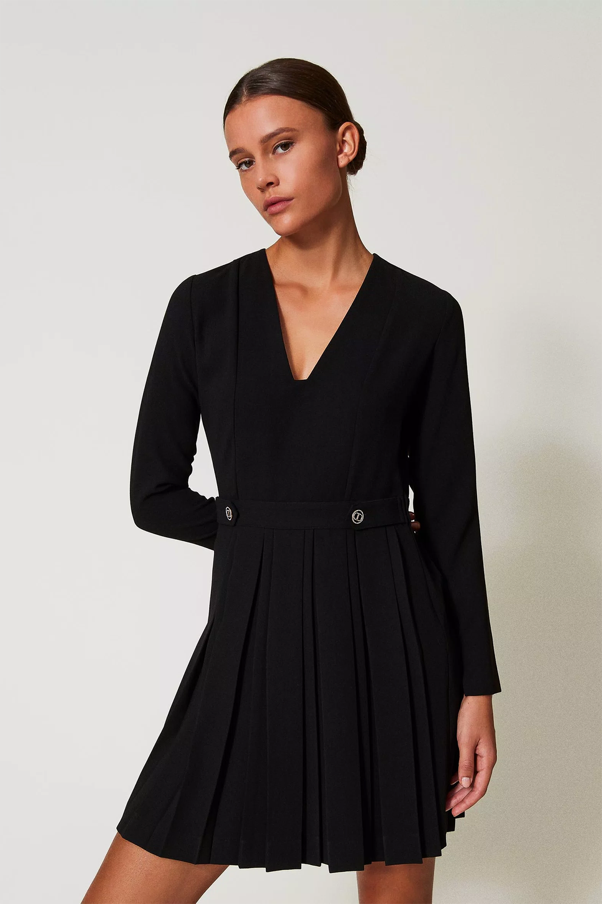 Twin Set kurzes Damen Kleid aus plissiertem Krepp Schwarz SCHWARZ Bild 2
