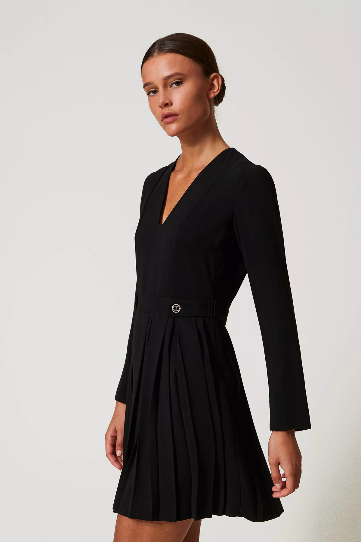 Twin Set kurzes Damen Kleid aus plissiertem Krepp Schwarz SCHWARZ Bild 3